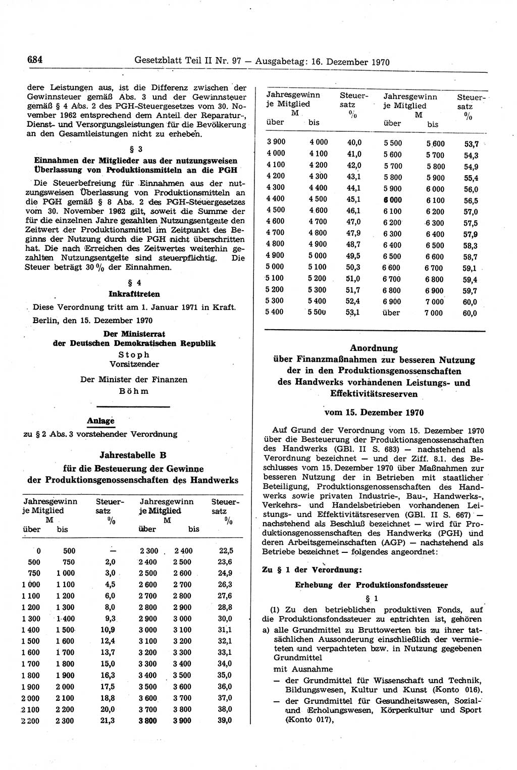 Gesetzblatt (GBl.) der Deutschen Demokratischen Republik (DDR) Teil ⅠⅠ 1970, Seite 684 (GBl. DDR ⅠⅠ 1970, S. 684)