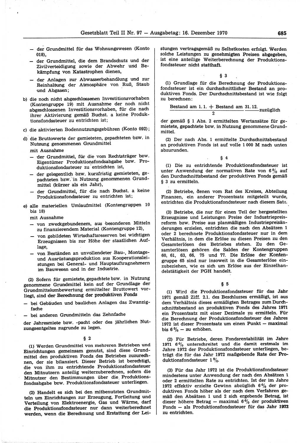 Gesetzblatt (GBl.) der Deutschen Demokratischen Republik (DDR) Teil ⅠⅠ 1970, Seite 685 (GBl. DDR ⅠⅠ 1970, S. 685)