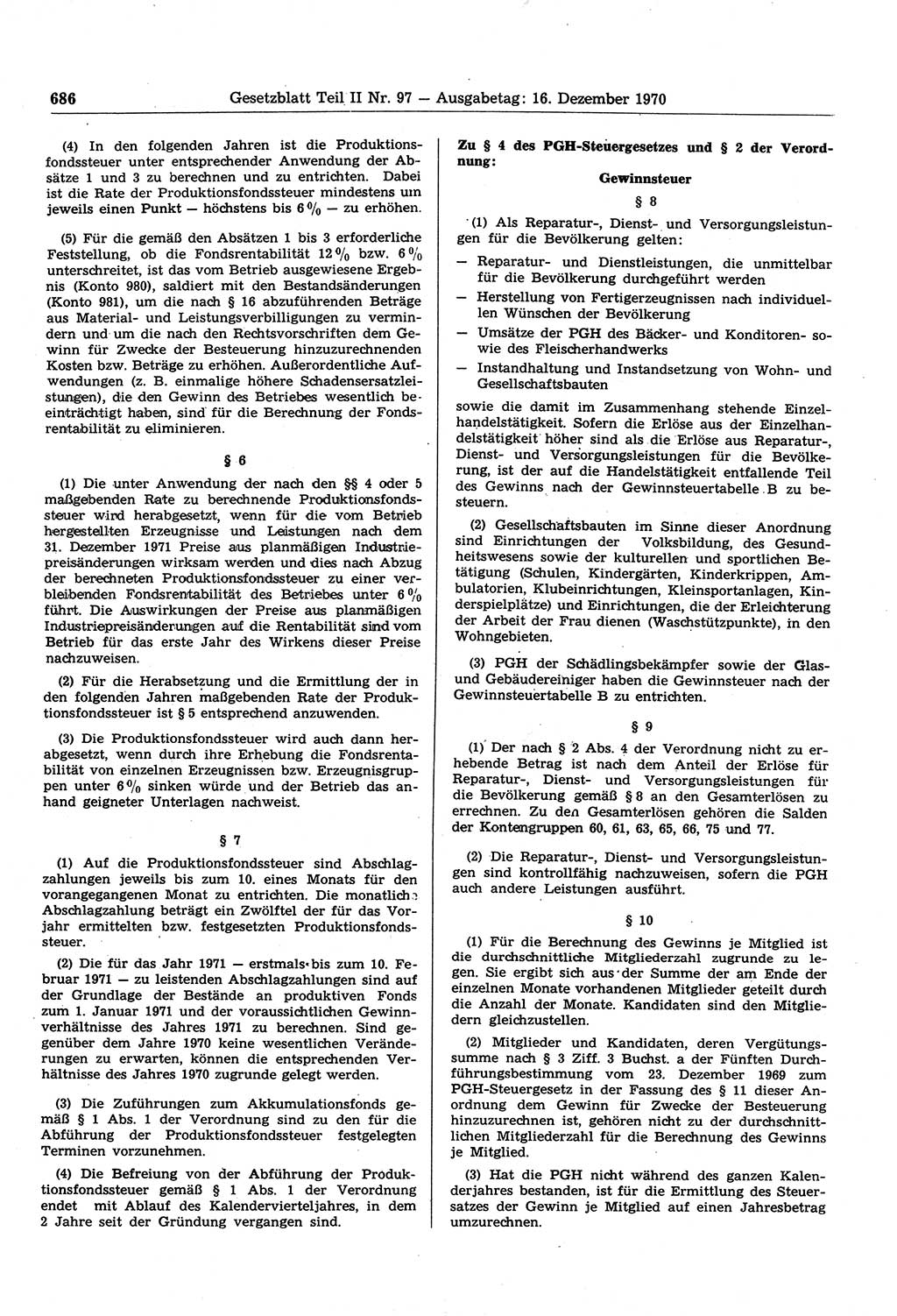 Gesetzblatt (GBl.) der Deutschen Demokratischen Republik (DDR) Teil ⅠⅠ 1970, Seite 686 (GBl. DDR ⅠⅠ 1970, S. 686)