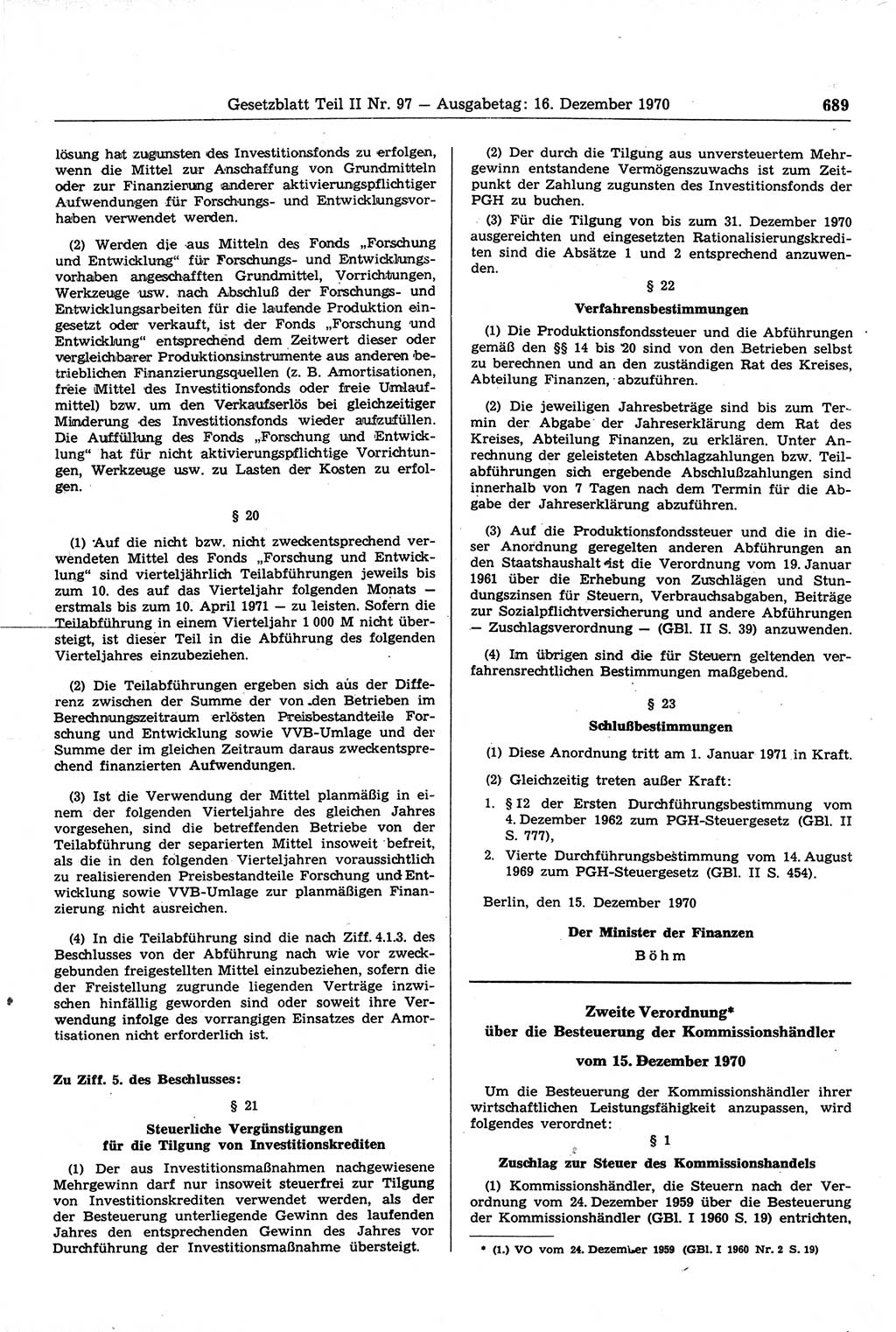 Gesetzblatt (GBl.) der Deutschen Demokratischen Republik (DDR) Teil ⅠⅠ 1970, Seite 689 (GBl. DDR ⅠⅠ 1970, S. 689)
