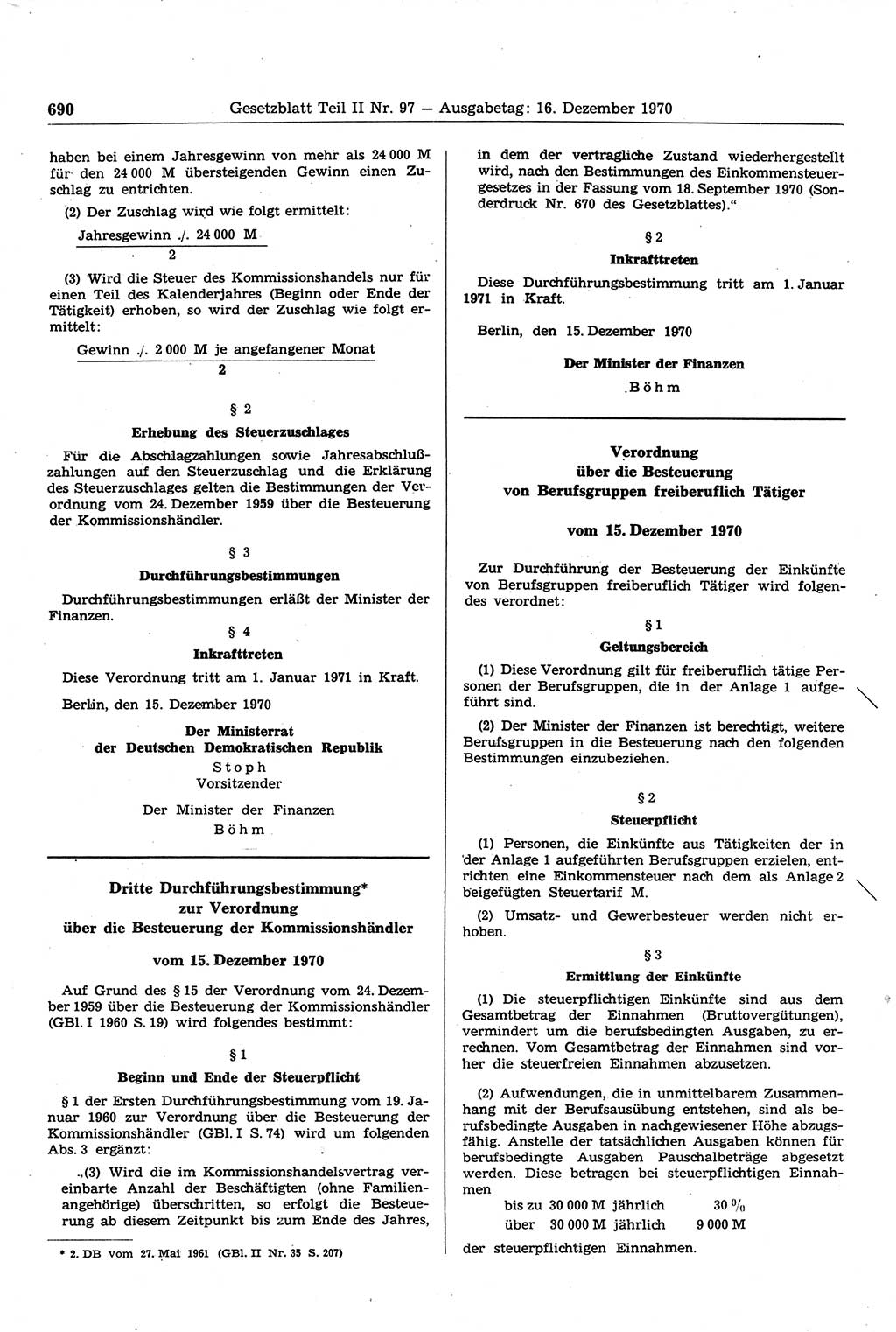 Gesetzblatt (GBl.) der Deutschen Demokratischen Republik (DDR) Teil ⅠⅠ 1970, Seite 690 (GBl. DDR ⅠⅠ 1970, S. 690)