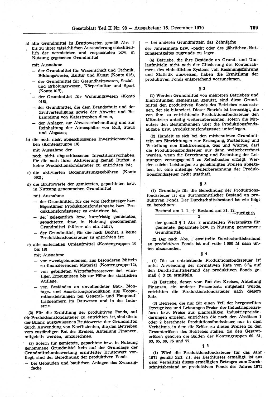 Gesetzblatt (GBl.) der Deutschen Demokratischen Republik (DDR) Teil ⅠⅠ 1970, Seite 709 (GBl. DDR ⅠⅠ 1970, S. 709)