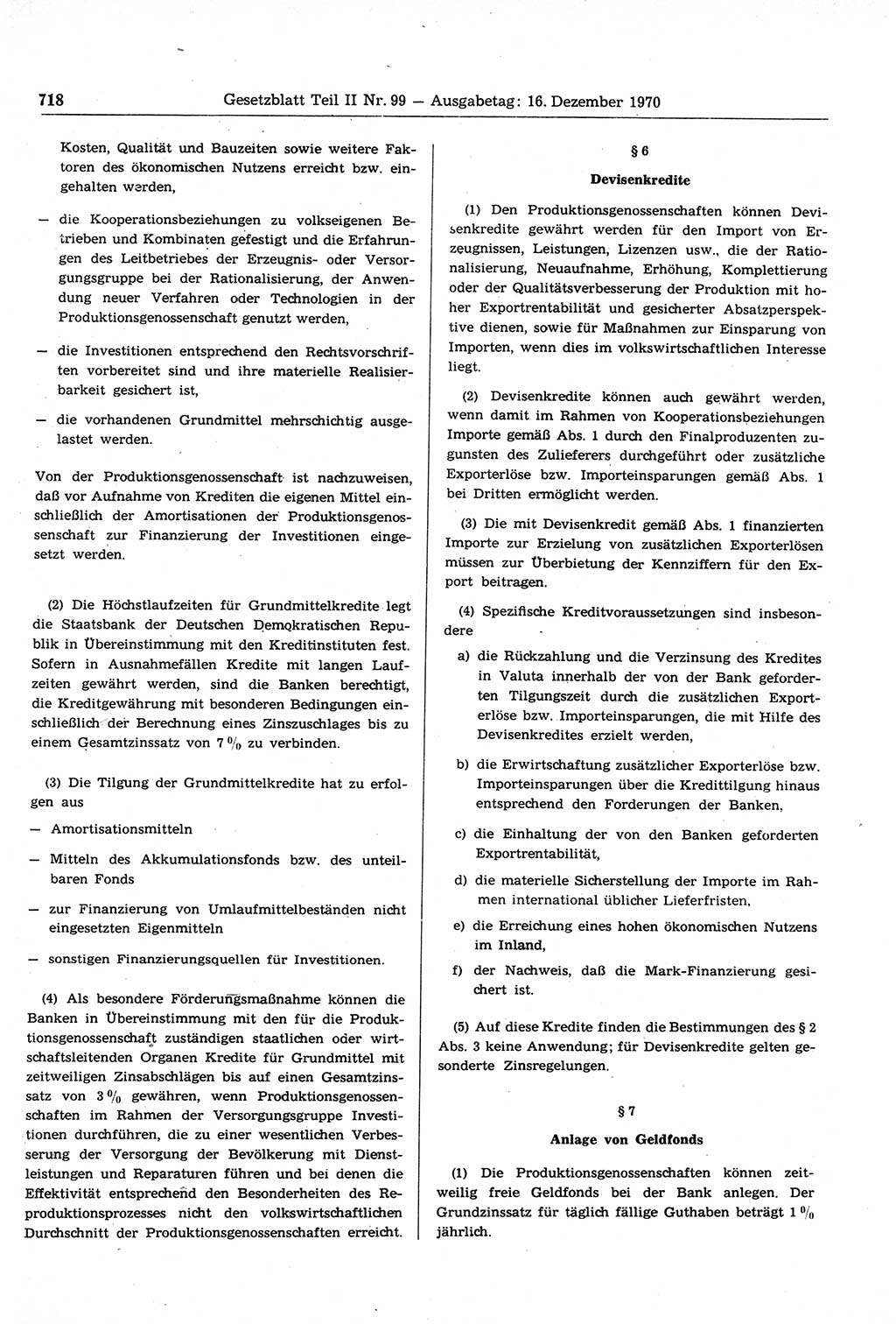 Gesetzblatt (GBl.) der Deutschen Demokratischen Republik (DDR) Teil ⅠⅠ 1970, Seite 718 (GBl. DDR ⅠⅠ 1970, S. 718)