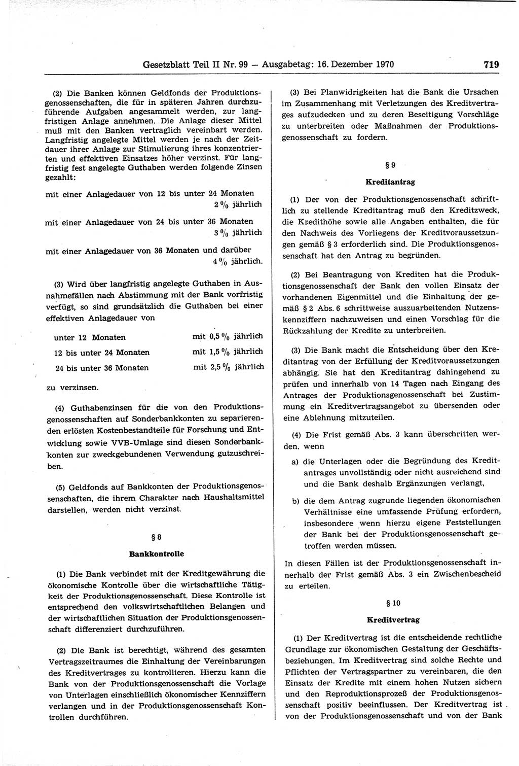 Gesetzblatt (GBl.) der Deutschen Demokratischen Republik (DDR) Teil ⅠⅠ 1970, Seite 719 (GBl. DDR ⅠⅠ 1970, S. 719)