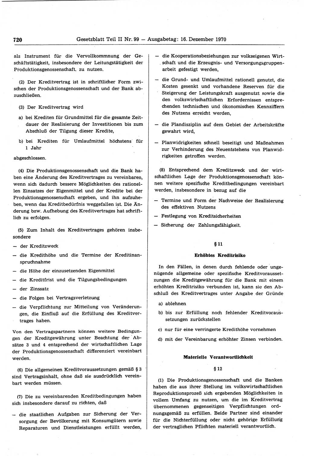 Gesetzblatt (GBl.) der Deutschen Demokratischen Republik (DDR) Teil ⅠⅠ 1970, Seite 720 (GBl. DDR ⅠⅠ 1970, S. 720)