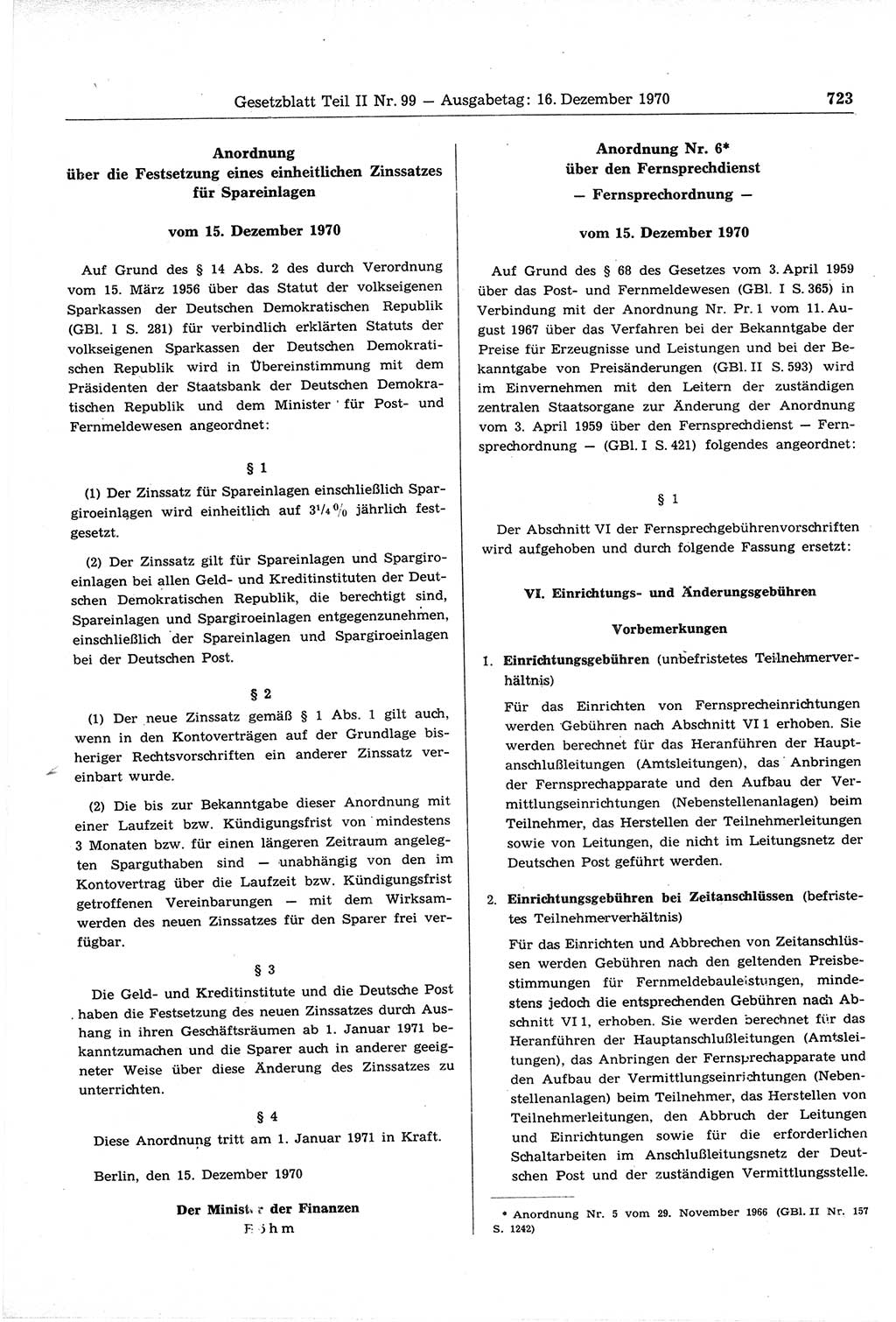 Gesetzblatt (GBl.) der Deutschen Demokratischen Republik (DDR) Teil ⅠⅠ 1970, Seite 723 (GBl. DDR ⅠⅠ 1970, S. 723)