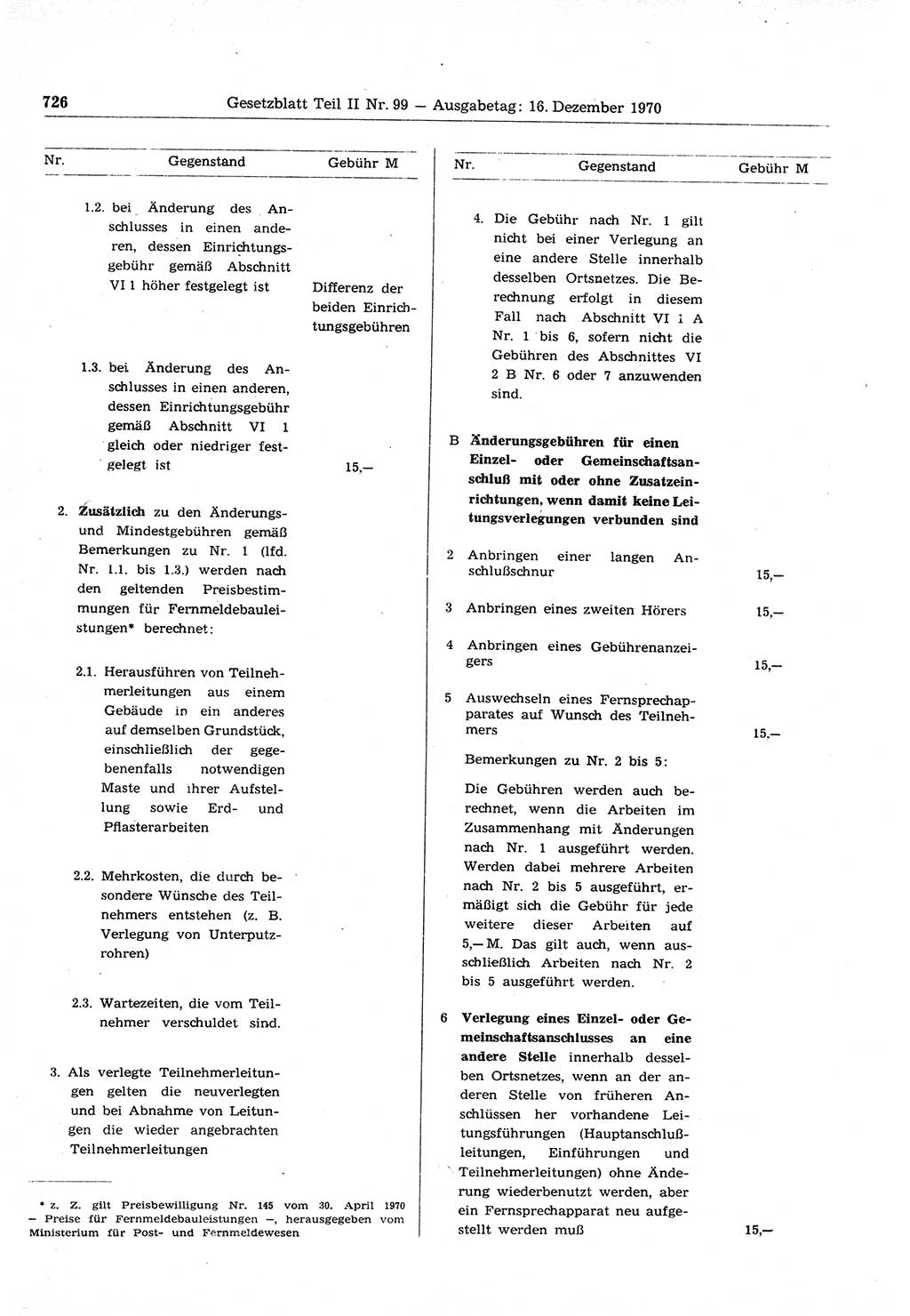 Gesetzblatt (GBl.) der Deutschen Demokratischen Republik (DDR) Teil ⅠⅠ 1970, Seite 726 (GBl. DDR ⅠⅠ 1970, S. 726)