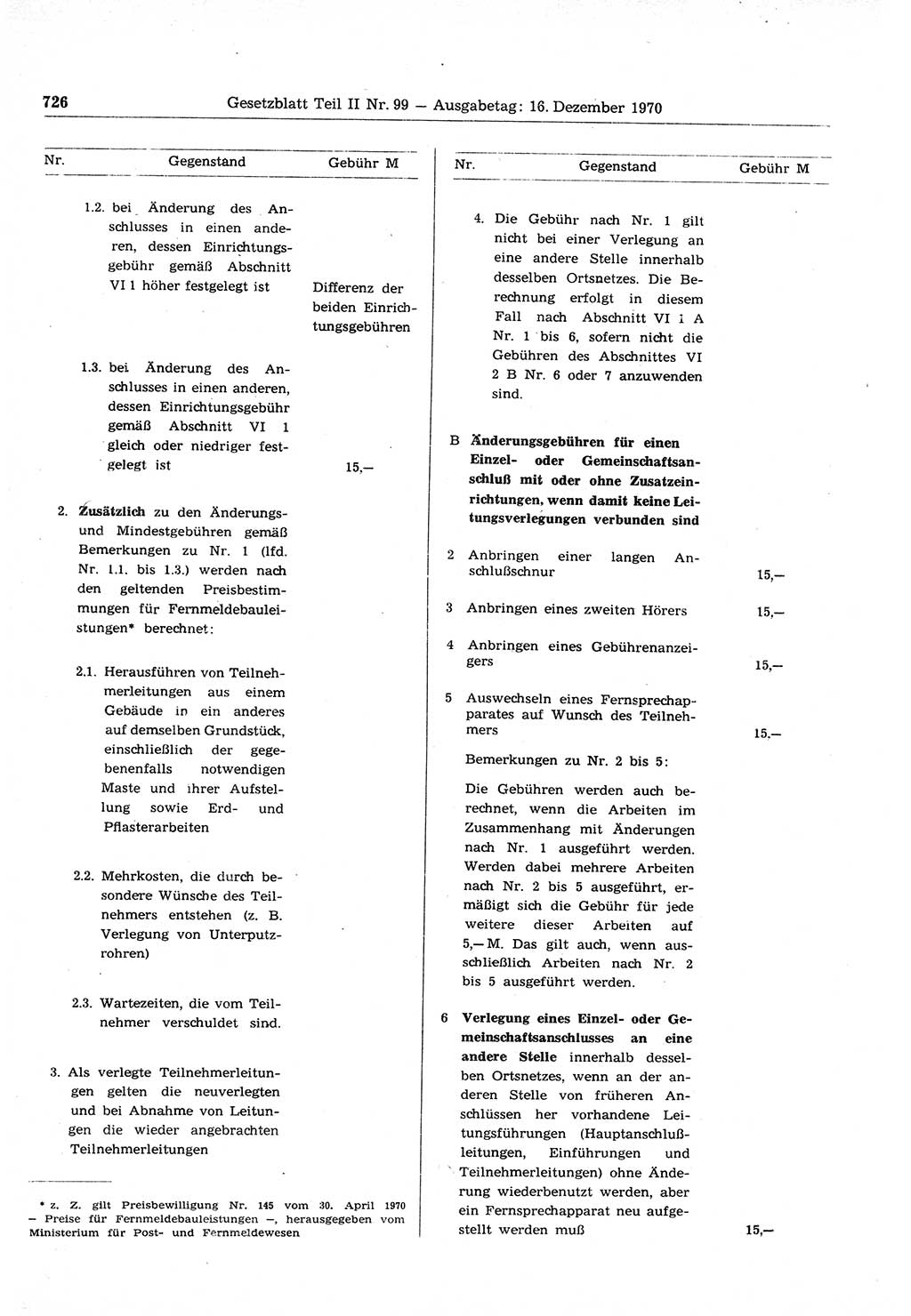 Gesetzblatt (GBl.) der Deutschen Demokratischen Republik (DDR) Teil ⅠⅠ 1970, Seite 726 (GBl. DDR ⅠⅠ 1970, S. 726)