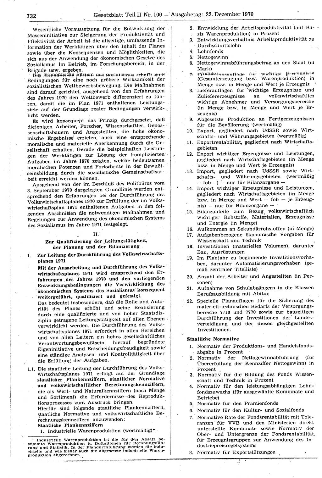 Gesetzblatt (GBl.) der Deutschen Demokratischen Republik (DDR) Teil ⅠⅠ 1970, Seite 732 (GBl. DDR ⅠⅠ 1970, S. 732)