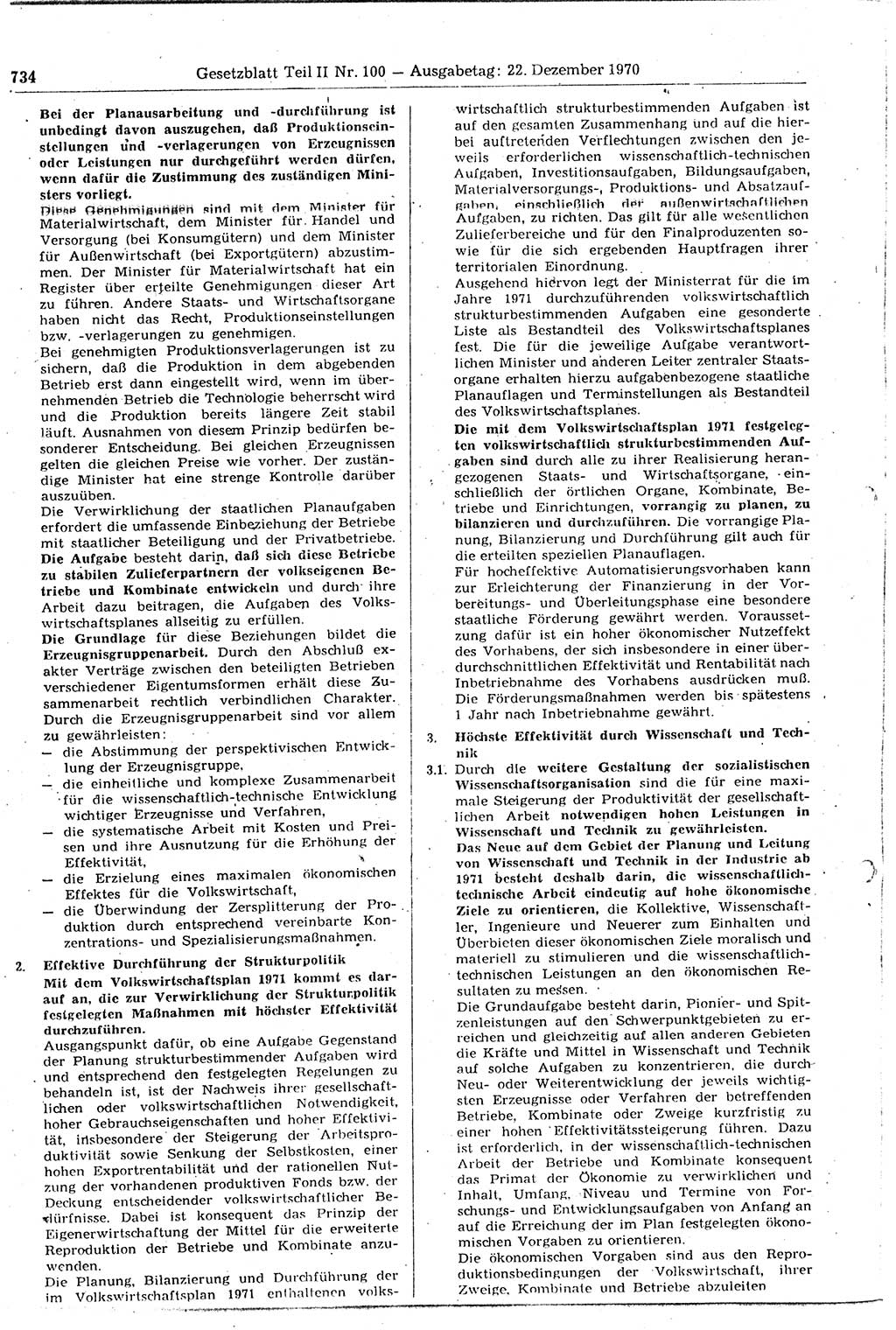 Gesetzblatt (GBl.) der Deutschen Demokratischen Republik (DDR) Teil ⅠⅠ 1970, Seite 734 (GBl. DDR ⅠⅠ 1970, S. 734)