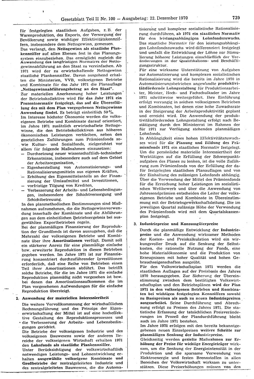 Gesetzblatt (GBl.) der Deutschen Demokratischen Republik (DDR) Teil ⅠⅠ 1970, Seite 739 (GBl. DDR ⅠⅠ 1970, S. 739)