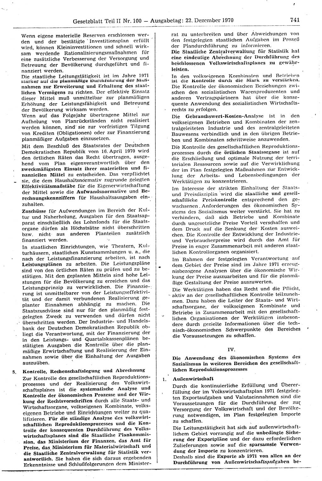 Gesetzblatt (GBl.) der Deutschen Demokratischen Republik (DDR) Teil ⅠⅠ 1970, Seite 741 (GBl. DDR ⅠⅠ 1970, S. 741)