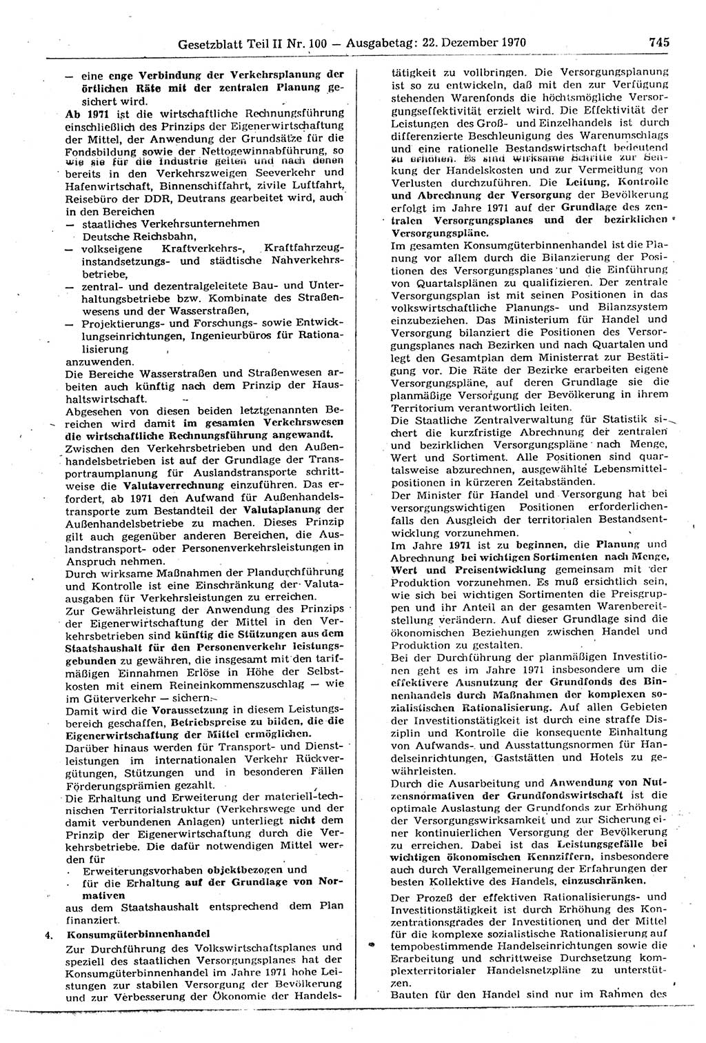 Gesetzblatt (GBl.) der Deutschen Demokratischen Republik (DDR) Teil ⅠⅠ 1970, Seite 745 (GBl. DDR ⅠⅠ 1970, S. 745)