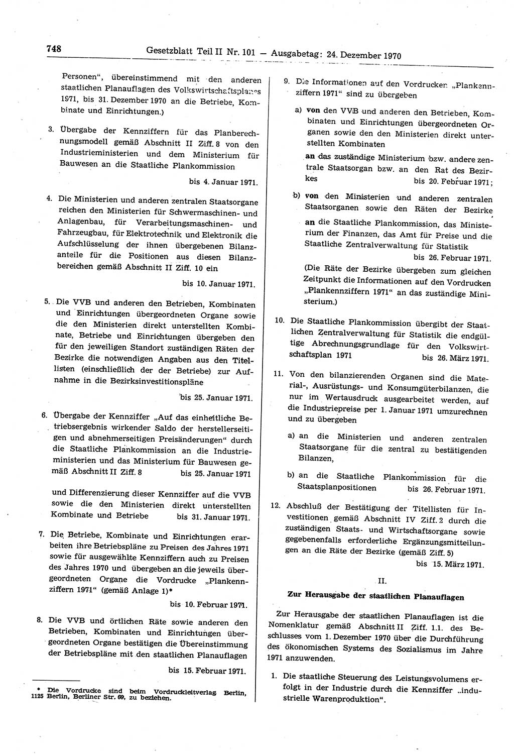 Gesetzblatt (GBl.) der Deutschen Demokratischen Republik (DDR) Teil ⅠⅠ 1970, Seite 748 (GBl. DDR ⅠⅠ 1970, S. 748)