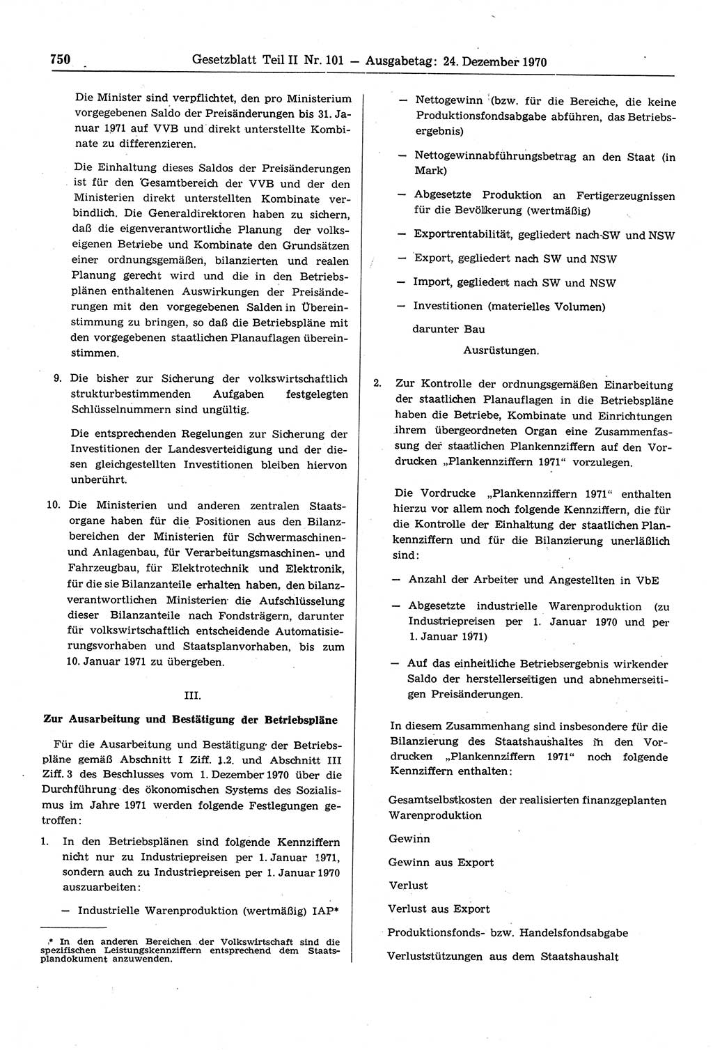 Gesetzblatt (GBl.) der Deutschen Demokratischen Republik (DDR) Teil ⅠⅠ 1970, Seite 750 (GBl. DDR ⅠⅠ 1970, S. 750)