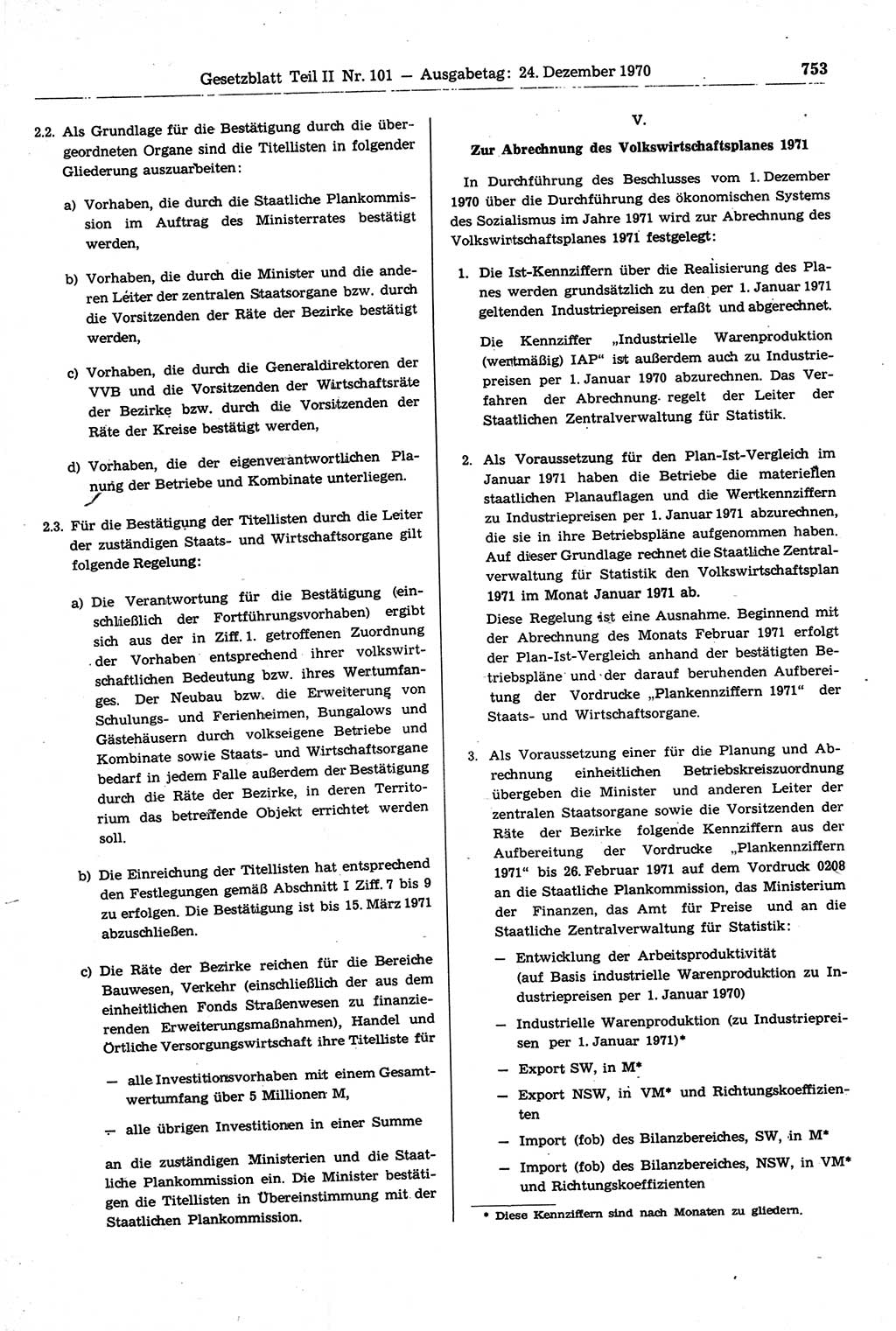 Gesetzblatt (GBl.) der Deutschen Demokratischen Republik (DDR) Teil ⅠⅠ 1970, Seite 753 (GBl. DDR ⅠⅠ 1970, S. 753)