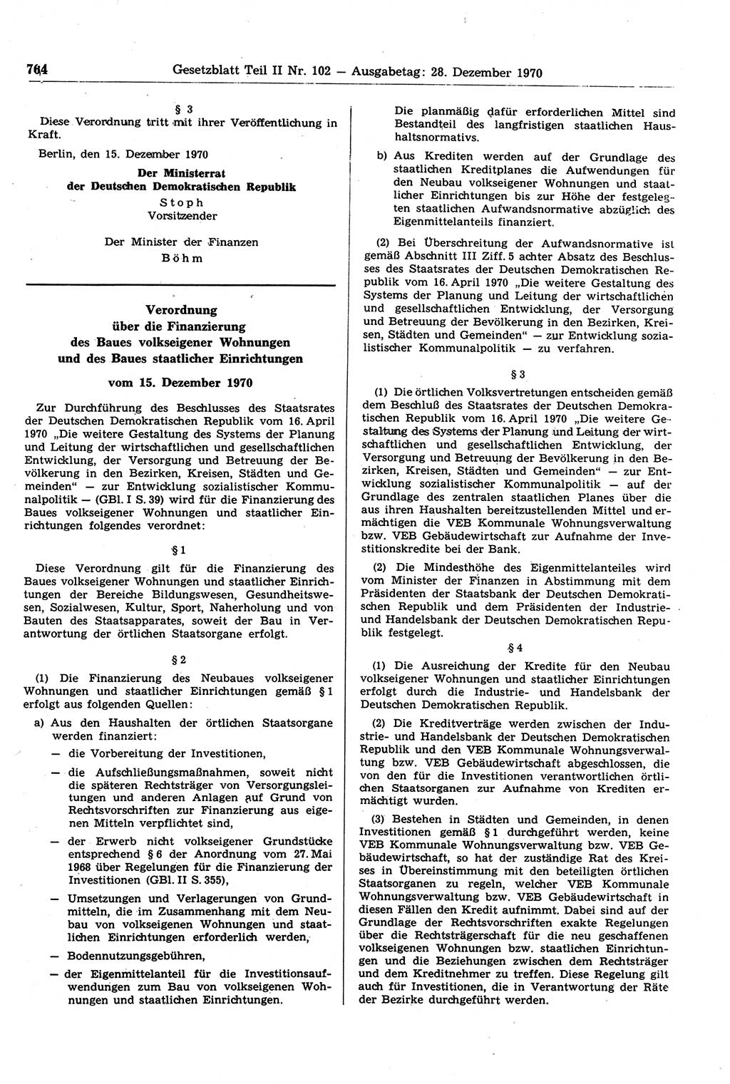 Gesetzblatt (GBl.) der Deutschen Demokratischen Republik (DDR) Teil ⅠⅠ 1970, Seite 764 (GBl. DDR ⅠⅠ 1970, S. 764)