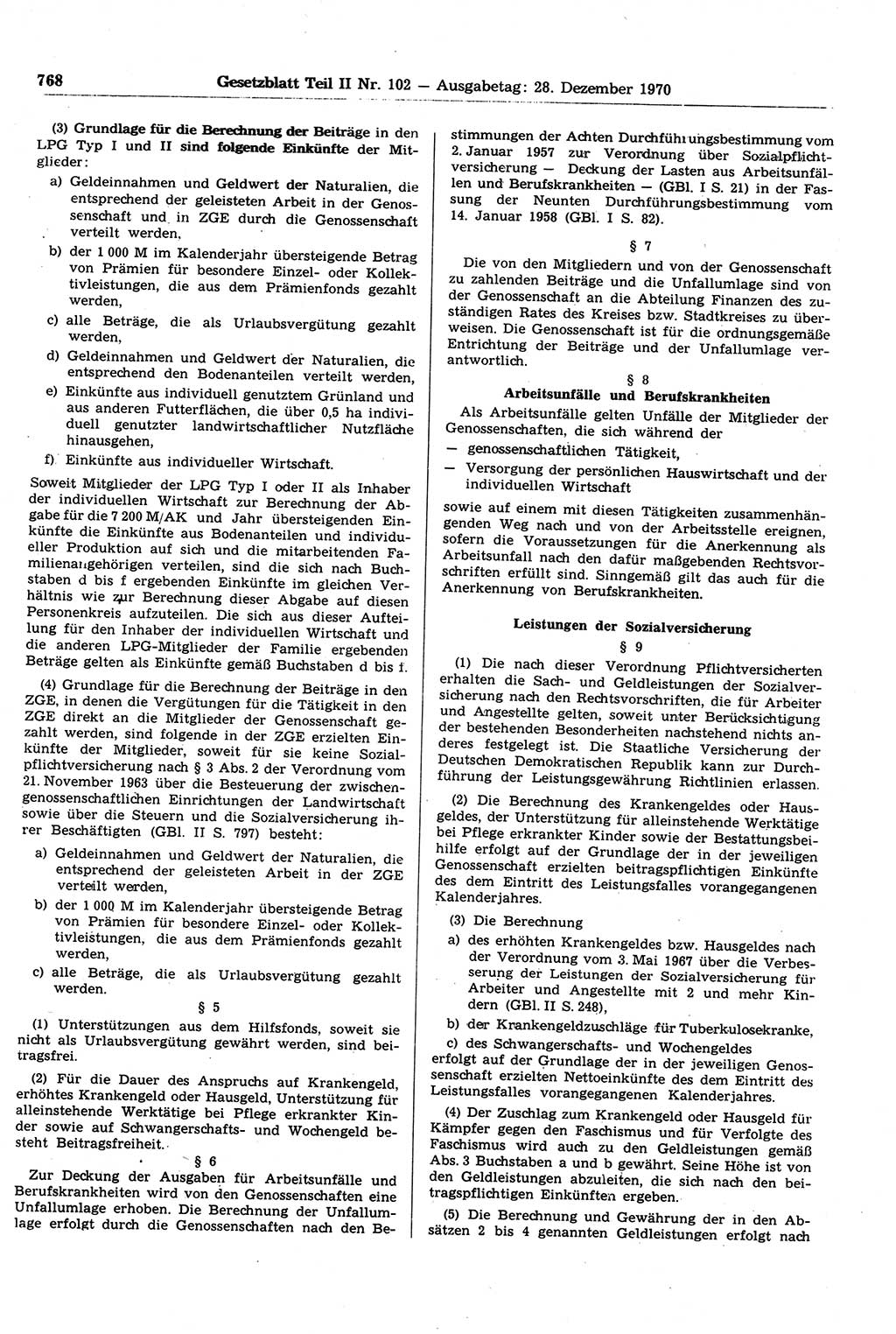 Gesetzblatt (GBl.) der Deutschen Demokratischen Republik (DDR) Teil ⅠⅠ 1970, Seite 768 (GBl. DDR ⅠⅠ 1970, S. 768)