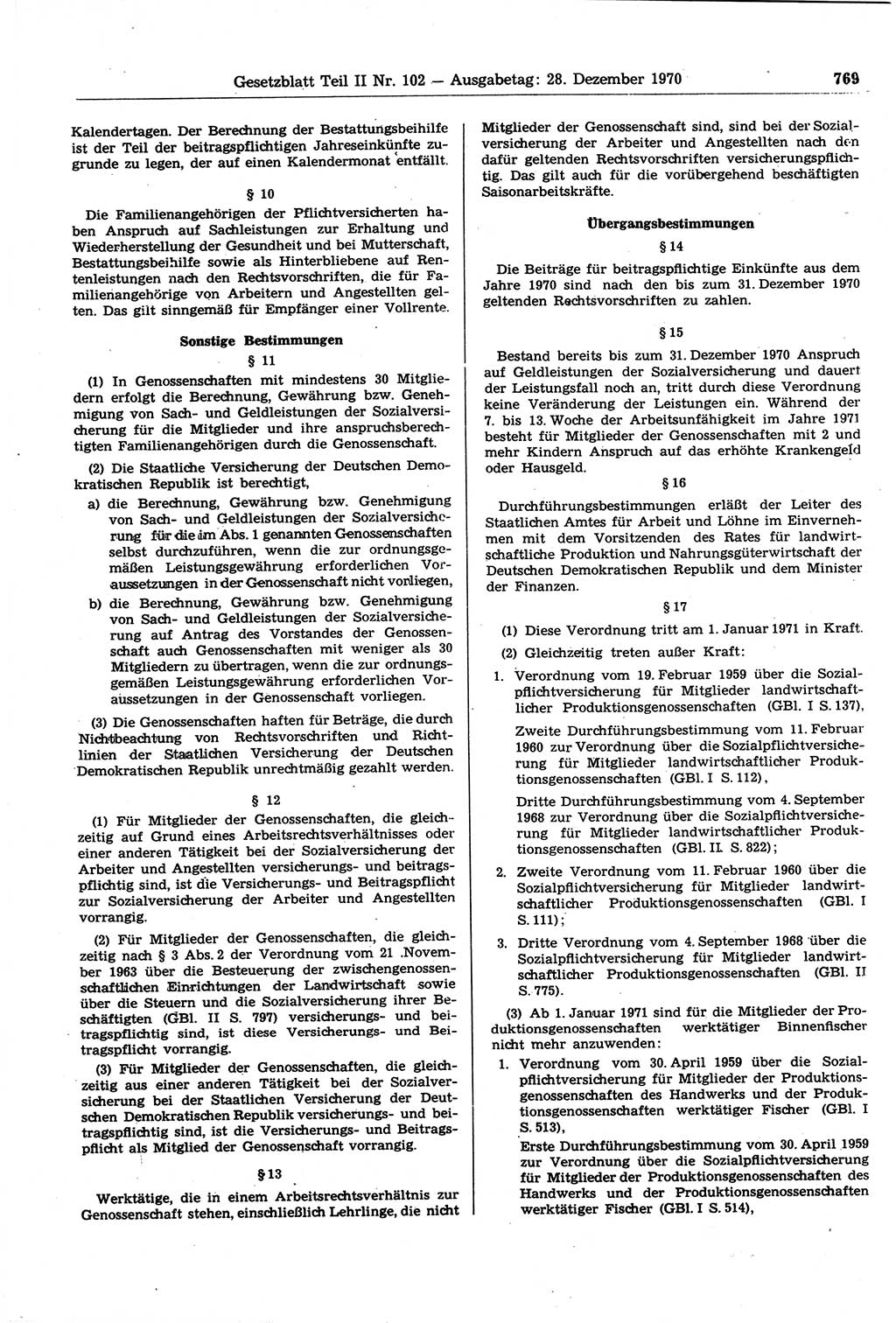 Gesetzblatt (GBl.) der Deutschen Demokratischen Republik (DDR) Teil ⅠⅠ 1970, Seite 769 (GBl. DDR ⅠⅠ 1970, S. 769)