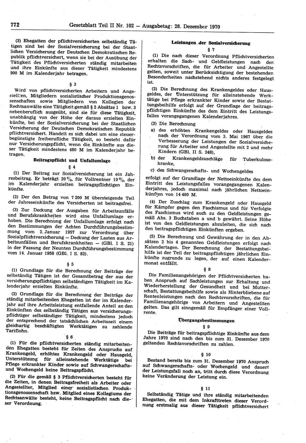 Gesetzblatt (GBl.) der Deutschen Demokratischen Republik (DDR) Teil ⅠⅠ 1970, Seite 772 (GBl. DDR ⅠⅠ 1970, S. 772)