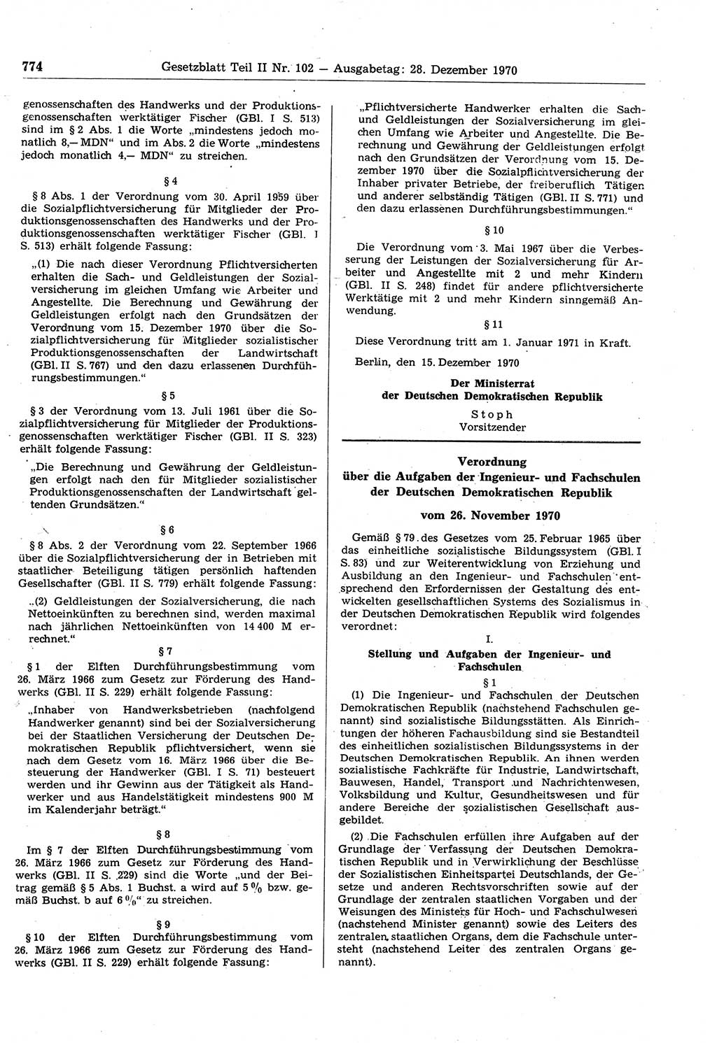 Gesetzblatt (GBl.) der Deutschen Demokratischen Republik (DDR) Teil ⅠⅠ 1970, Seite 774 (GBl. DDR ⅠⅠ 1970, S. 774)