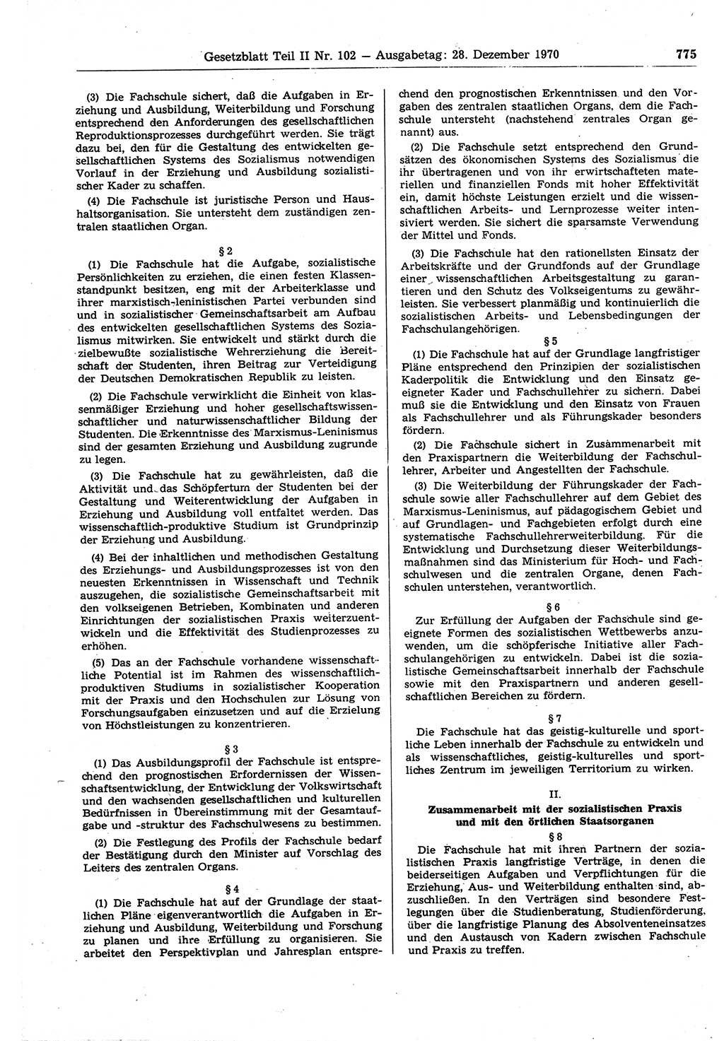 Gesetzblatt (GBl.) der Deutschen Demokratischen Republik (DDR) Teil ⅠⅠ 1970, Seite 775 (GBl. DDR ⅠⅠ 1970, S. 775)