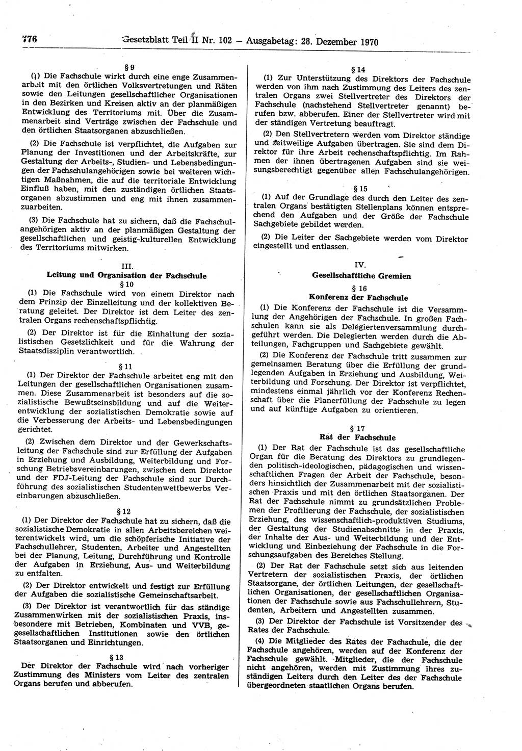 Gesetzblatt (GBl.) der Deutschen Demokratischen Republik (DDR) Teil ⅠⅠ 1970, Seite 776 (GBl. DDR ⅠⅠ 1970, S. 776)