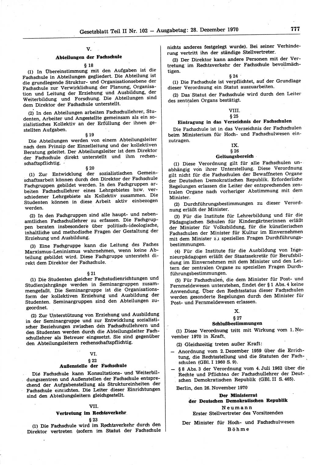 Gesetzblatt (GBl.) der Deutschen Demokratischen Republik (DDR) Teil ⅠⅠ 1970, Seite 777 (GBl. DDR ⅠⅠ 1970, S. 777)