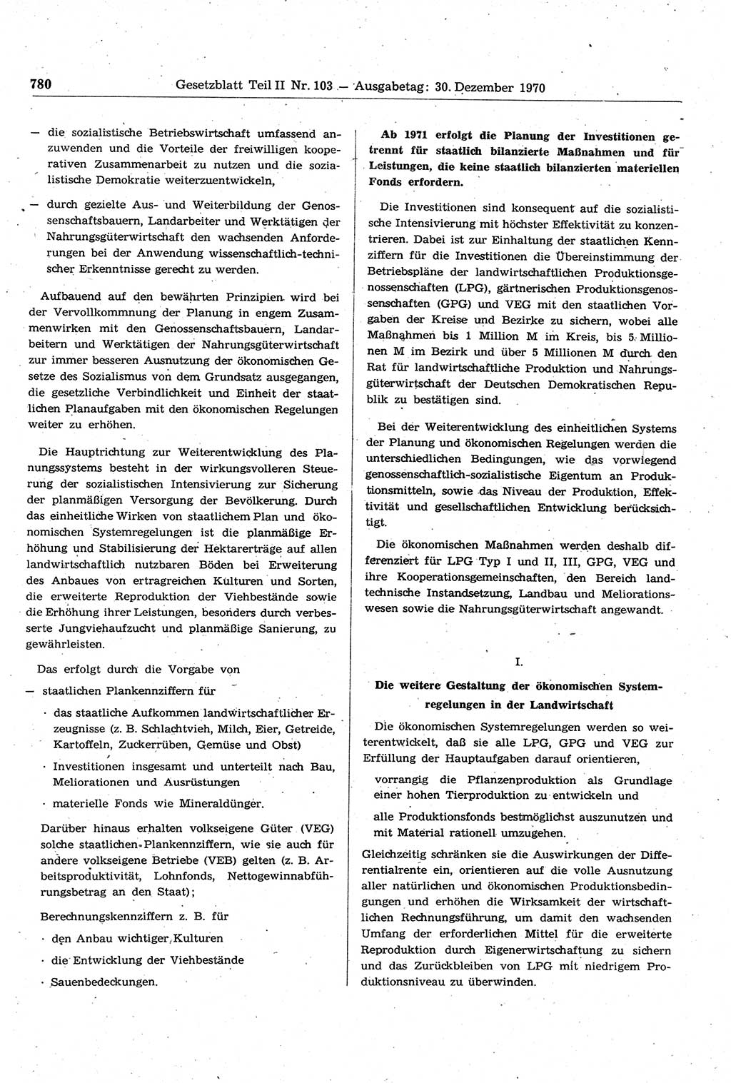 Gesetzblatt (GBl.) der Deutschen Demokratischen Republik (DDR) Teil ⅠⅠ 1970, Seite 780 (GBl. DDR ⅠⅠ 1970, S. 780)