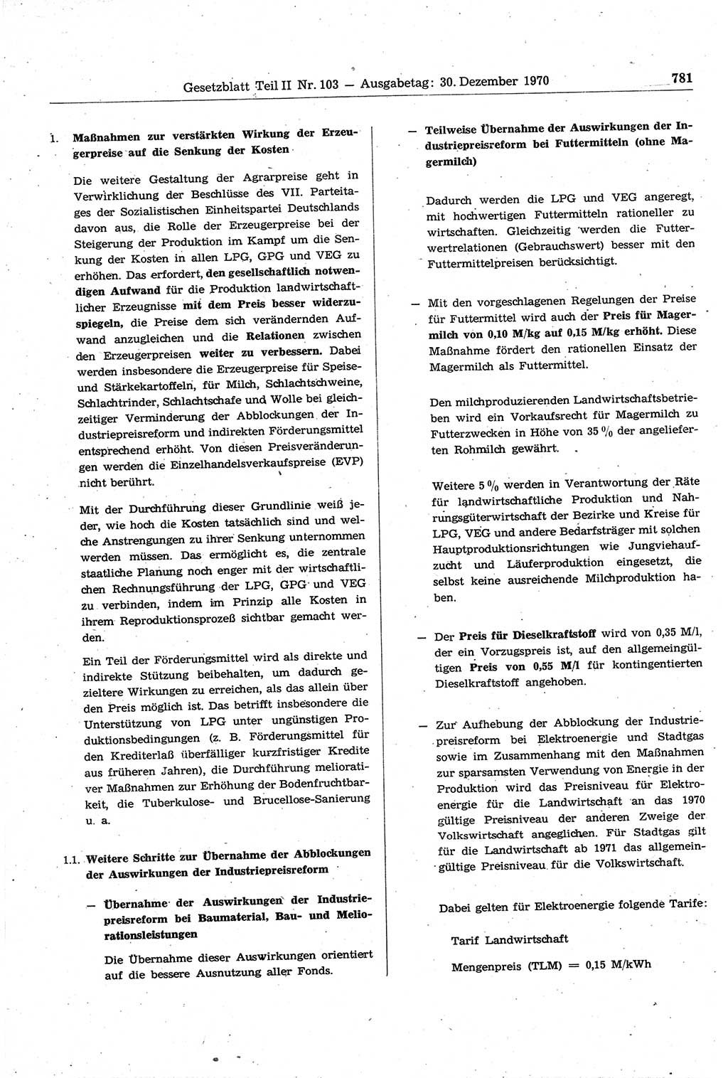Gesetzblatt (GBl.) der Deutschen Demokratischen Republik (DDR) Teil ⅠⅠ 1970, Seite 781 (GBl. DDR ⅠⅠ 1970, S. 781)