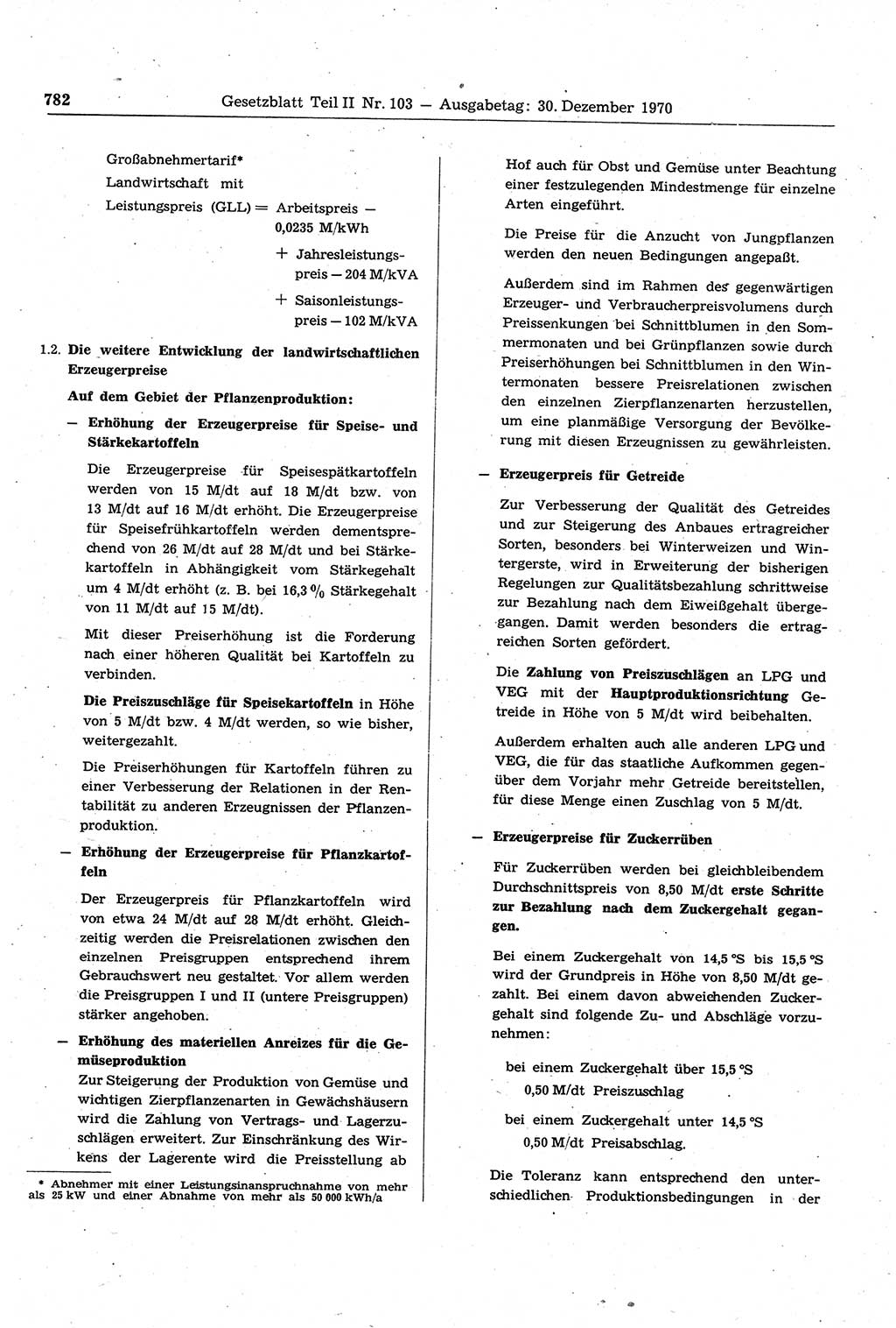 Gesetzblatt (GBl.) der Deutschen Demokratischen Republik (DDR) Teil ⅠⅠ 1970, Seite 782 (GBl. DDR ⅠⅠ 1970, S. 782)