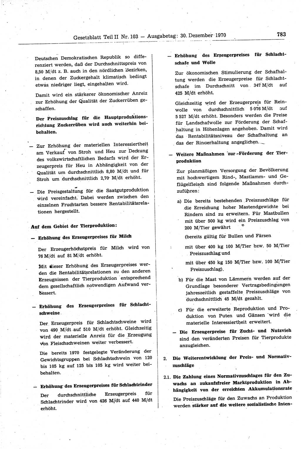 Gesetzblatt (GBl.) der Deutschen Demokratischen Republik (DDR) Teil ⅠⅠ 1970, Seite 783 (GBl. DDR ⅠⅠ 1970, S. 783)