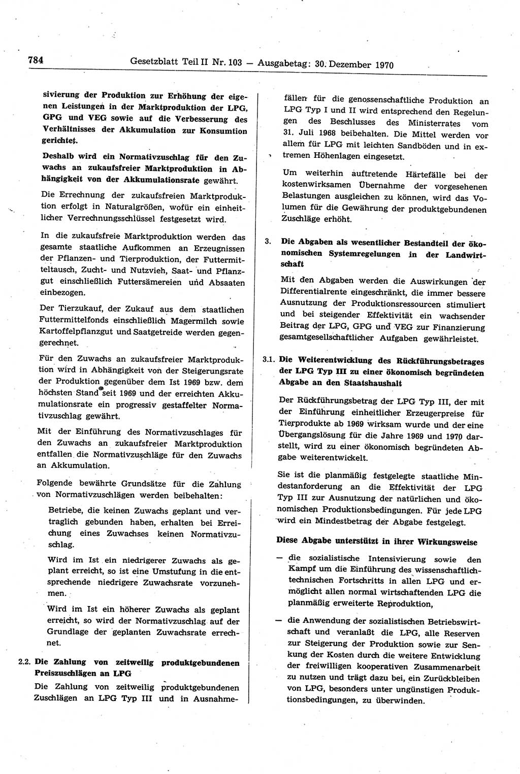 Gesetzblatt (GBl.) der Deutschen Demokratischen Republik (DDR) Teil ⅠⅠ 1970, Seite 784 (GBl. DDR ⅠⅠ 1970, S. 784)