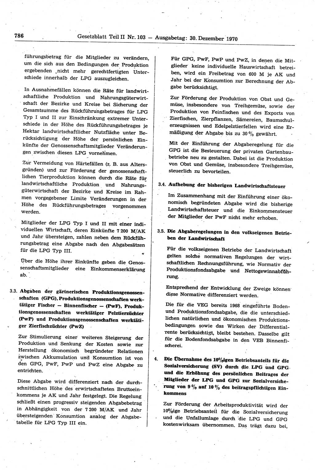 Gesetzblatt (GBl.) der Deutschen Demokratischen Republik (DDR) Teil ⅠⅠ 1970, Seite 786 (GBl. DDR ⅠⅠ 1970, S. 786)