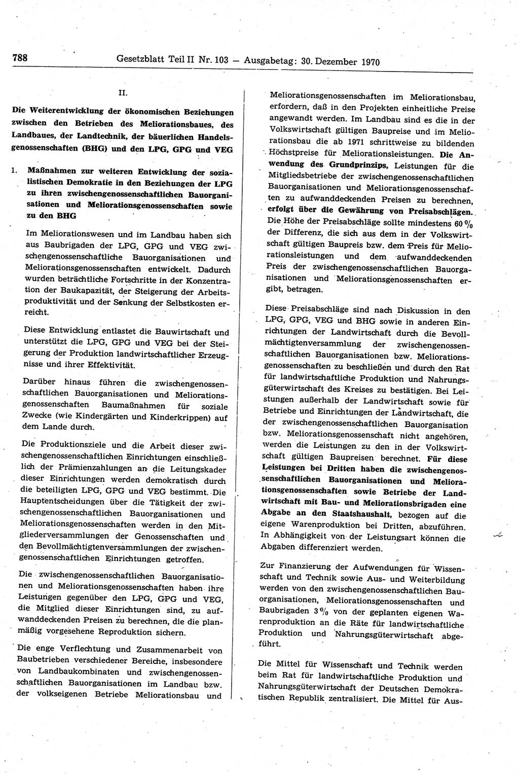Gesetzblatt (GBl.) der Deutschen Demokratischen Republik (DDR) Teil ⅠⅠ 1970, Seite 788 (GBl. DDR ⅠⅠ 1970, S. 788)