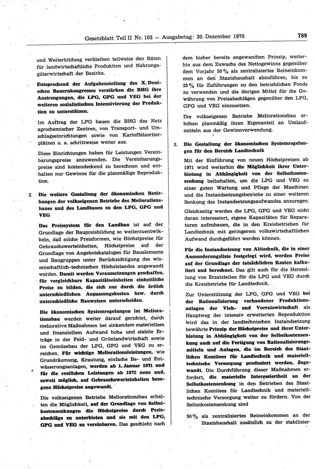 Gesetzblatt (GBl.) der Deutschen Demokratischen Republik (DDR) Teil ⅠⅠ 1970, Seite 789 (GBl. DDR ⅠⅠ 1970, S. 789)