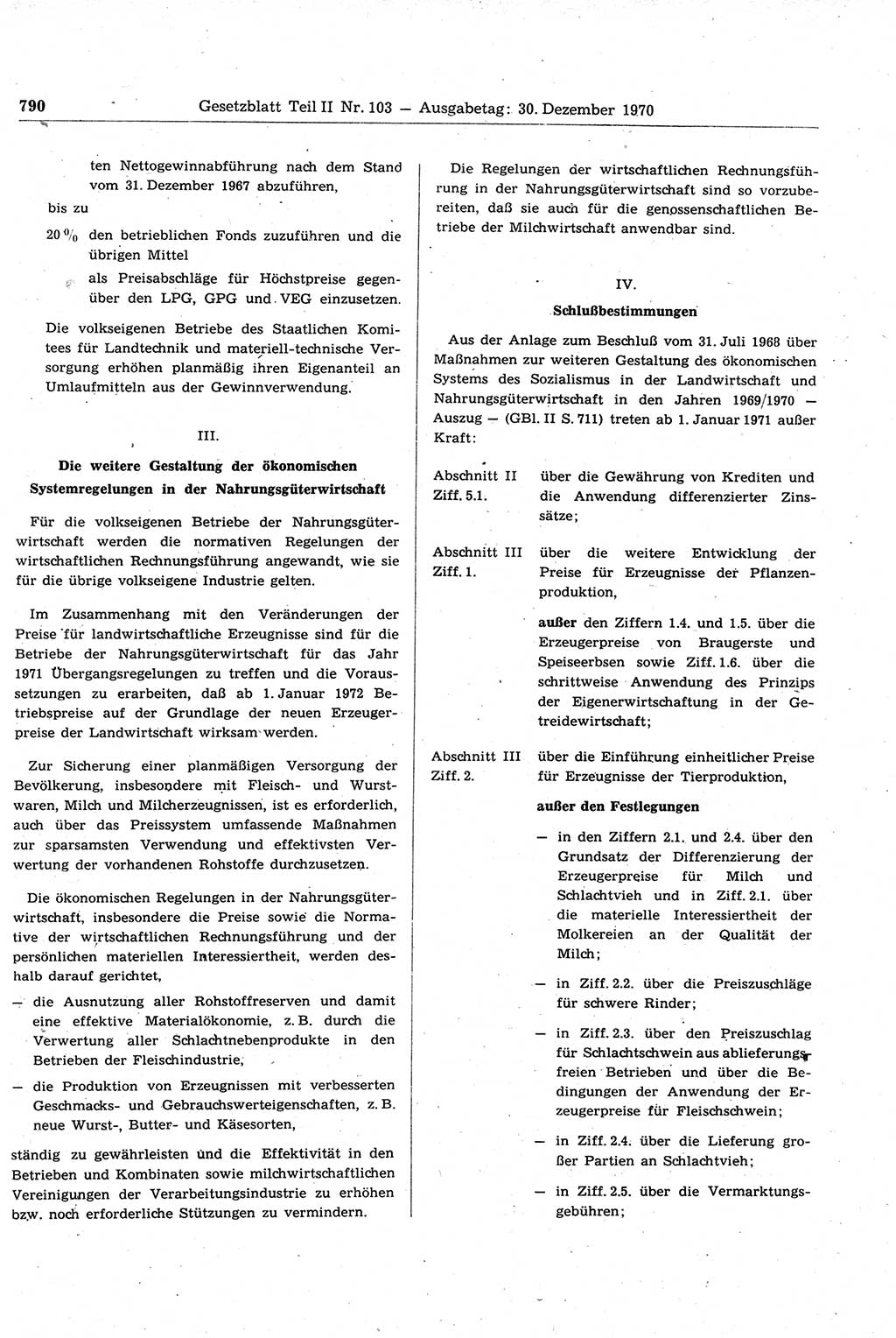 Gesetzblatt (GBl.) der Deutschen Demokratischen Republik (DDR) Teil ⅠⅠ 1970, Seite 790 (GBl. DDR ⅠⅠ 1970, S. 790)