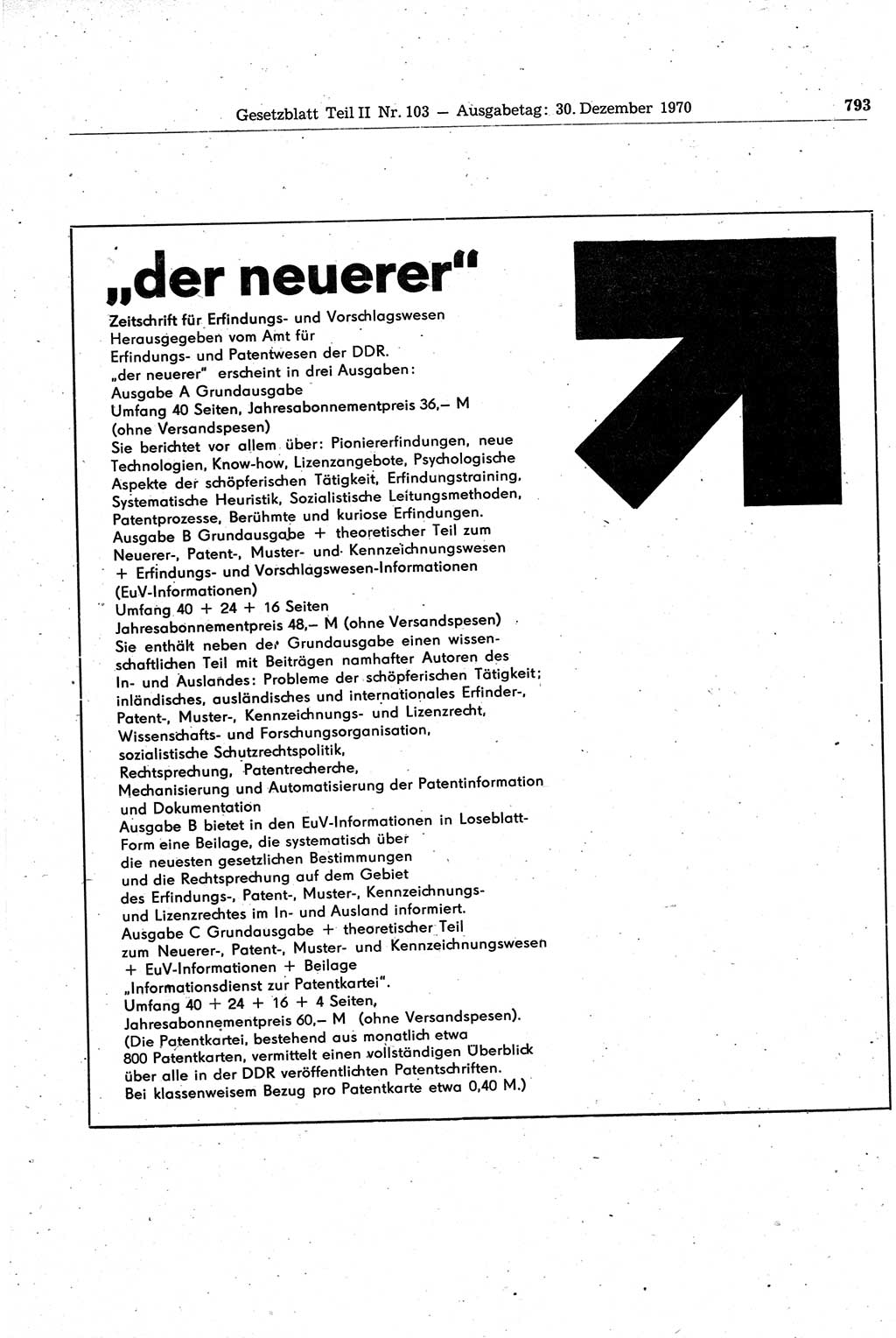 Gesetzblatt (GBl.) der Deutschen Demokratischen Republik (DDR) Teil ⅠⅠ 1970, Seite 793 (GBl. DDR ⅠⅠ 1970, S. 793)