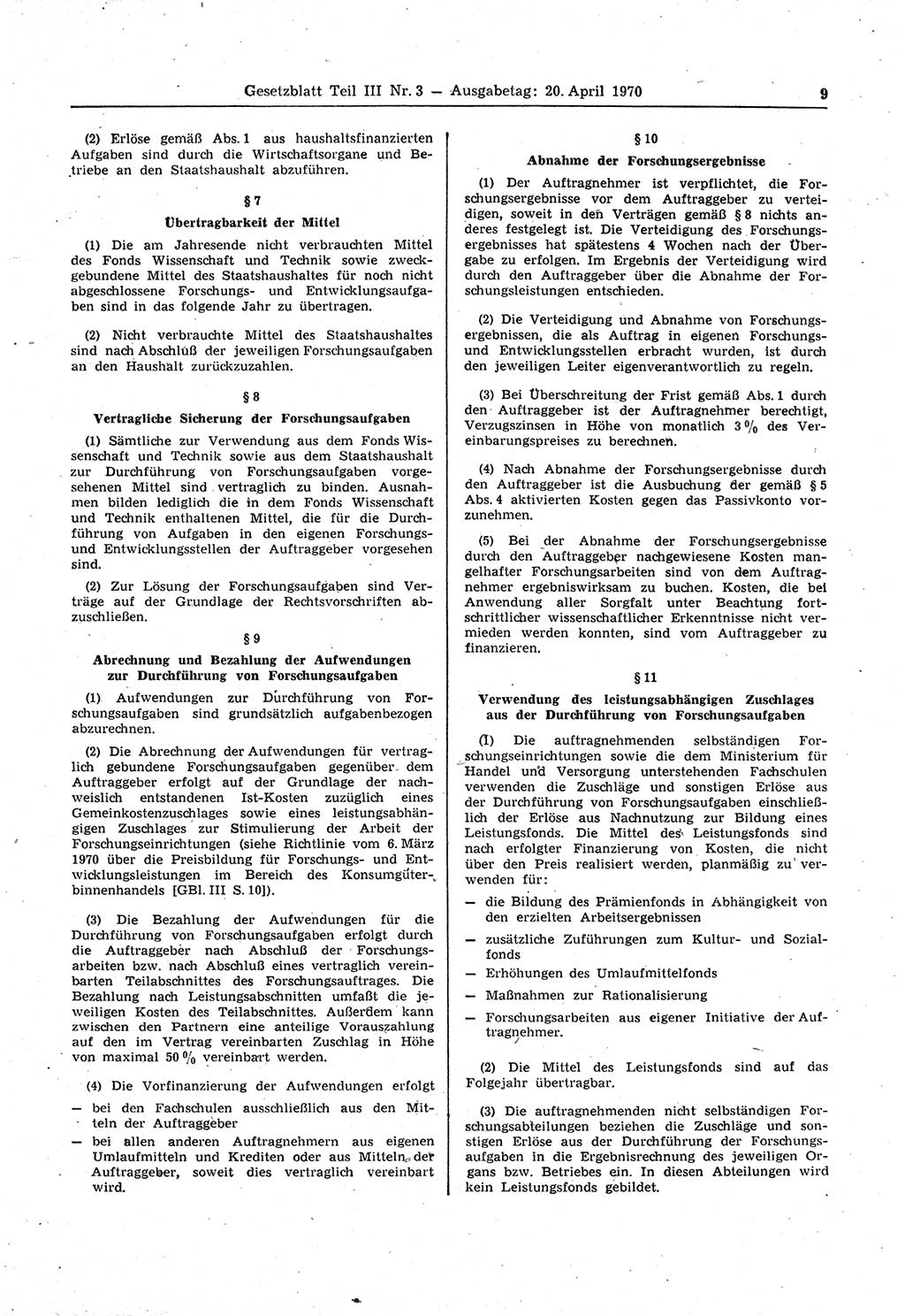 Gesetzblatt (GBl.) der Deutschen Demokratischen Republik (DDR) Teil ⅠⅠⅠ 1970, Seite 9 (GBl. DDR ⅠⅠⅠ 1970, S. 9)