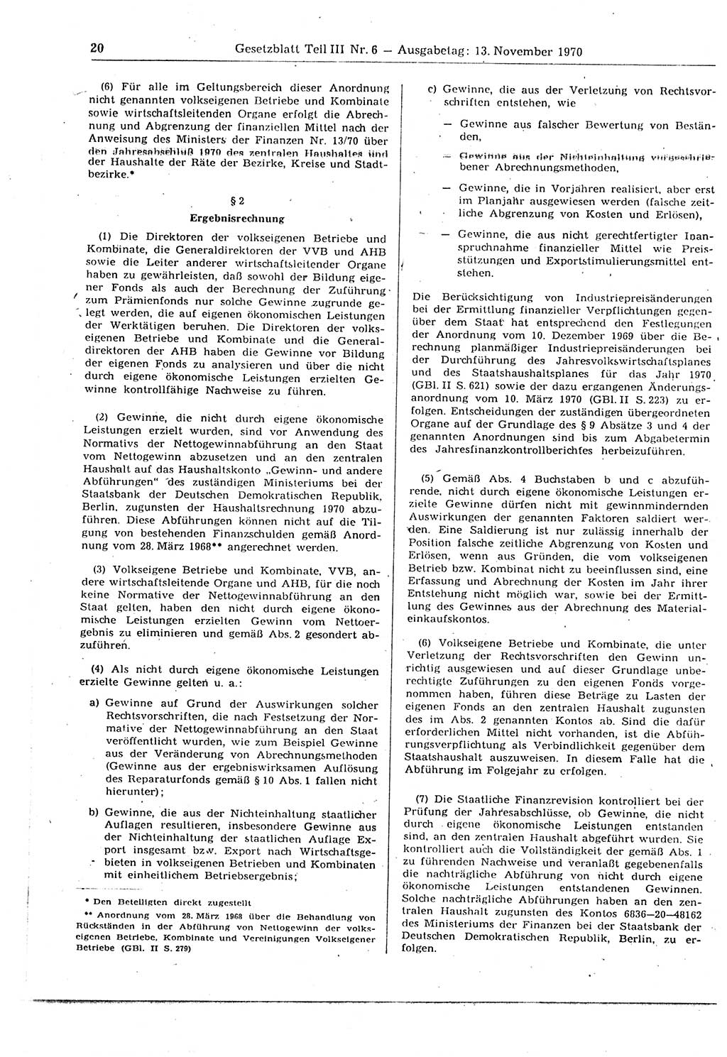 Gesetzblatt (GBl.) der Deutschen Demokratischen Republik (DDR) Teil ⅠⅠⅠ 1970, Seite 20 (GBl. DDR ⅠⅠⅠ 1970, S. 20)