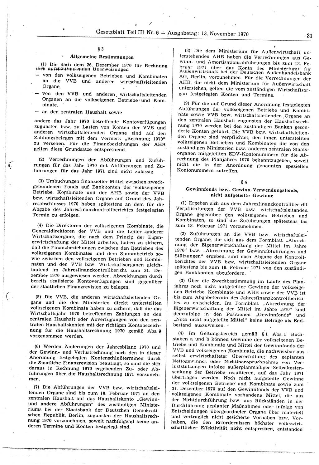 Gesetzblatt (GBl.) der Deutschen Demokratischen Republik (DDR) Teil ⅠⅠⅠ 1970, Seite 21 (GBl. DDR ⅠⅠⅠ 1970, S. 21)