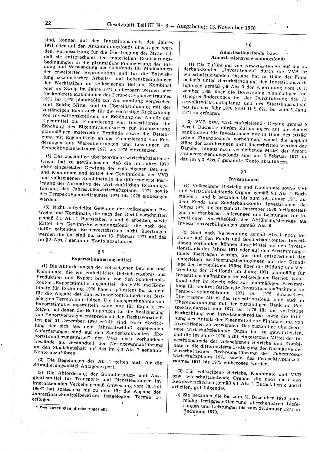 Gesetzblatt (GBl.) der Deutschen Demokratischen Republik (DDR) Teil ⅠⅠⅠ 1970, Seite 22 (GBl. DDR ⅠⅠⅠ 1970, S. 22)