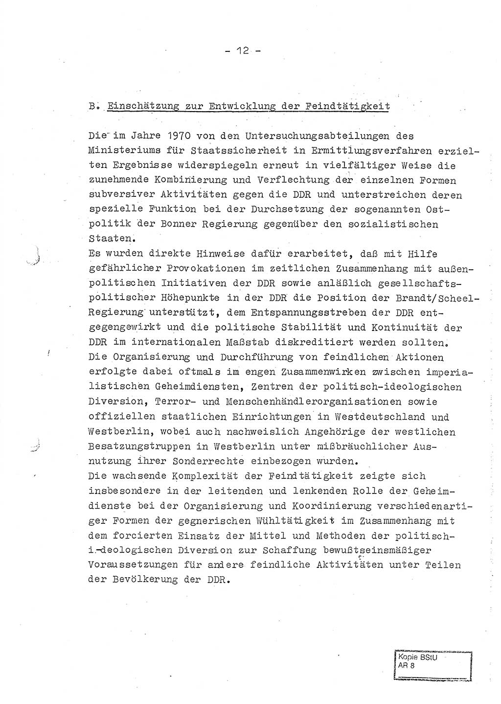 Jahresbericht der Hauptabteilung (HA) Ⅸ 1970, Ministerium für Staatssicherheit (MfS) der Deutschen Demokratischen Republik (DDR), Berlin 1971, Seite 12 (J.-Ber. MfS DDR HA Ⅸ /70 1971, S. 12)