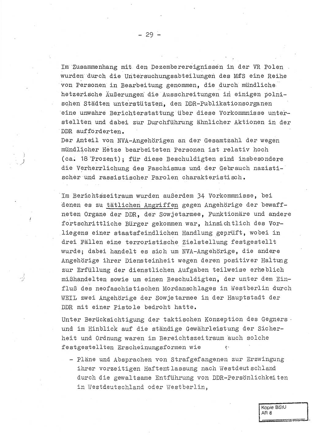 Jahresbericht der Hauptabteilung (HA) Ⅸ 1970, Ministerium für Staatssicherheit (MfS) der Deutschen Demokratischen Republik (DDR), Berlin 1971, Seite 29 (J.-Ber. MfS DDR HA Ⅸ /70 1971, S. 29)