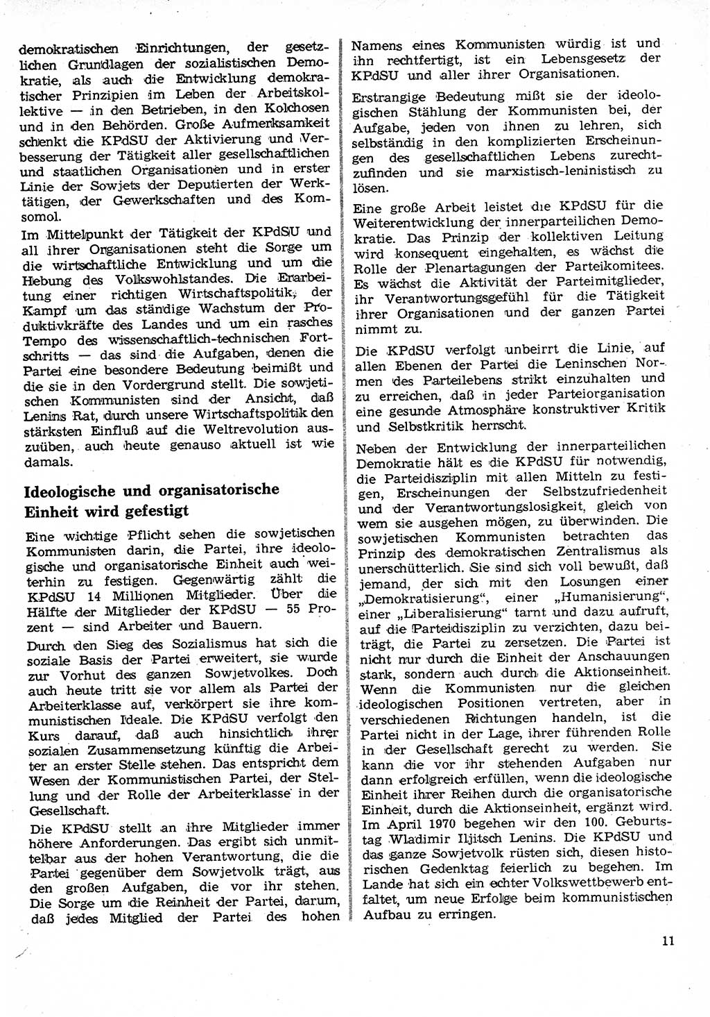 Neuer Weg (NW), Organ des Zentralkomitees (ZK) der SED (Sozialistische Einheitspartei Deutschlands) für Fragen des Parteilebens, 25. Jahrgang [Deutsche Demokratische Republik (DDR)] 1970, Seite 11 (NW ZK SED DDR 1970, S. 11)