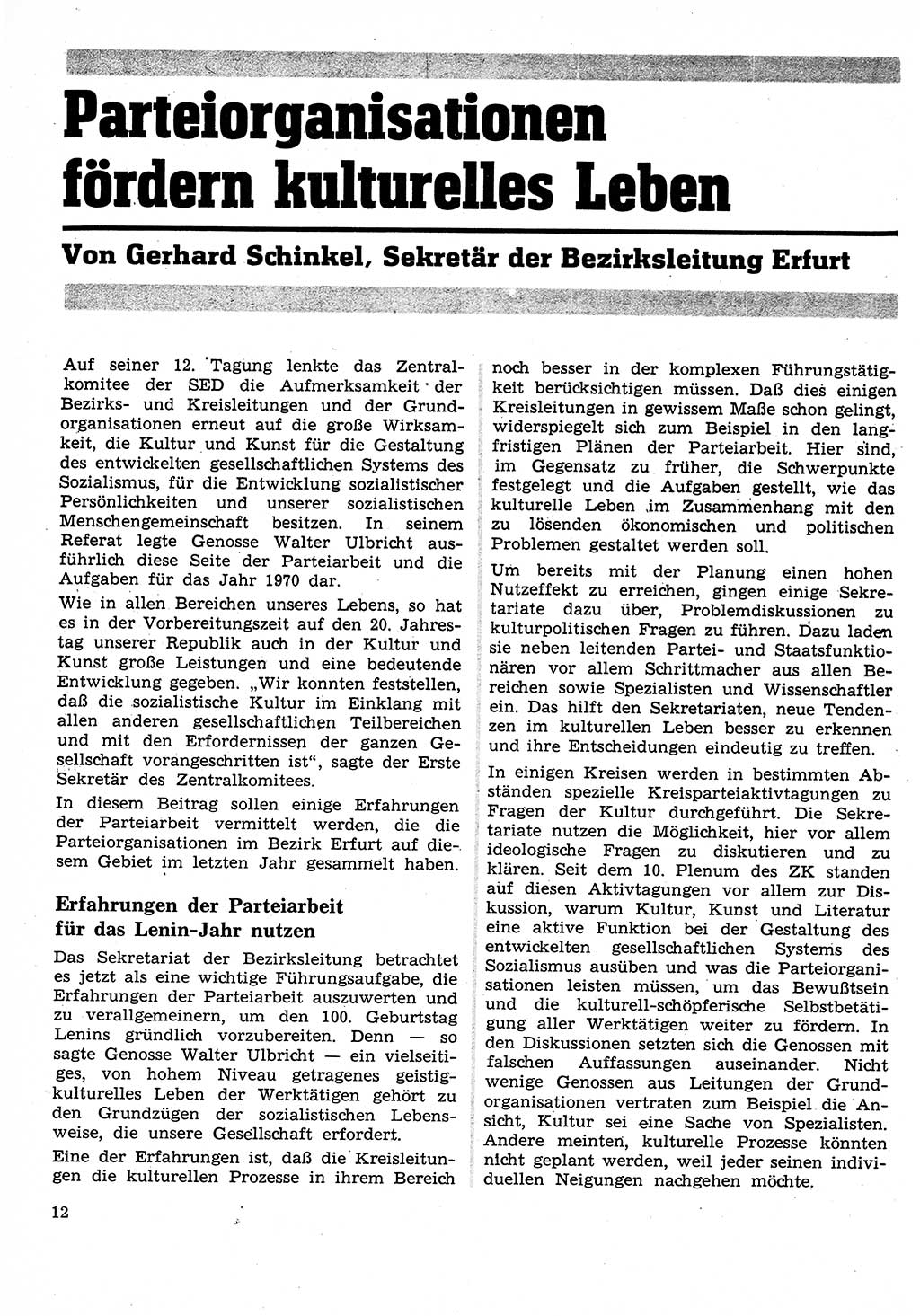 Neuer Weg (NW), Organ des Zentralkomitees (ZK) der SED (Sozialistische Einheitspartei Deutschlands) für Fragen des Parteilebens, 25. Jahrgang [Deutsche Demokratische Republik (DDR)] 1970, Seite 12 (NW ZK SED DDR 1970, S. 12)