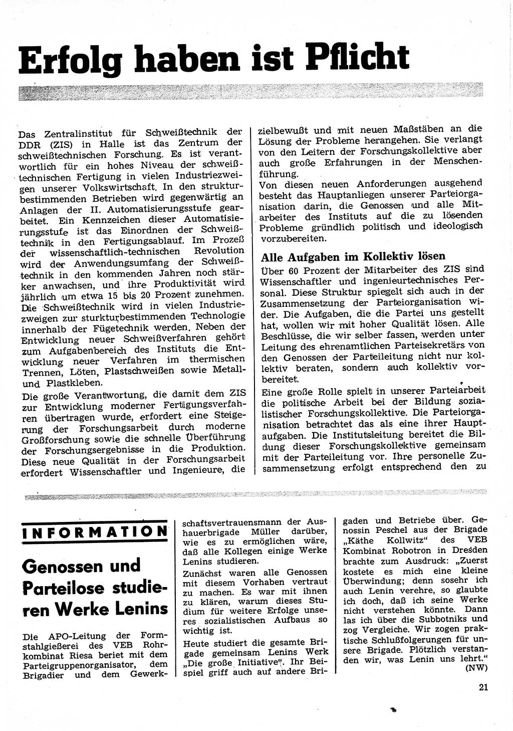 Neuer Weg (NW), Organ des Zentralkomitees (ZK) der SED (Sozialistische Einheitspartei Deutschlands) für Fragen des Parteilebens, 25. Jahrgang [Deutsche Demokratische Republik (DDR)] 1970, Seite 21 (NW ZK SED DDR 1970, S. 21)