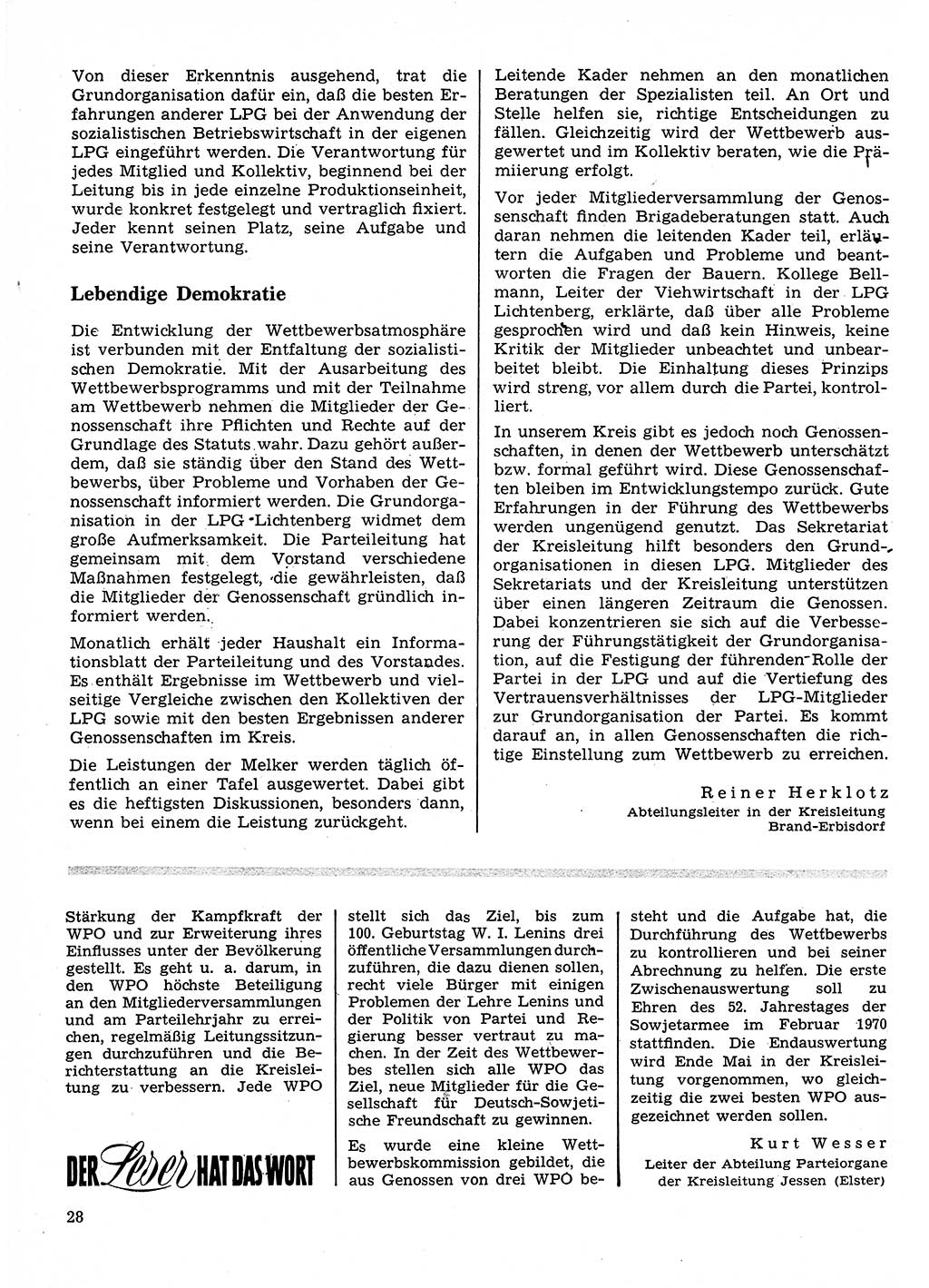Neuer Weg (NW), Organ des Zentralkomitees (ZK) der SED (Sozialistische Einheitspartei Deutschlands) für Fragen des Parteilebens, 25. Jahrgang [Deutsche Demokratische Republik (DDR)] 1970, Seite 28 (NW ZK SED DDR 1970, S. 28)