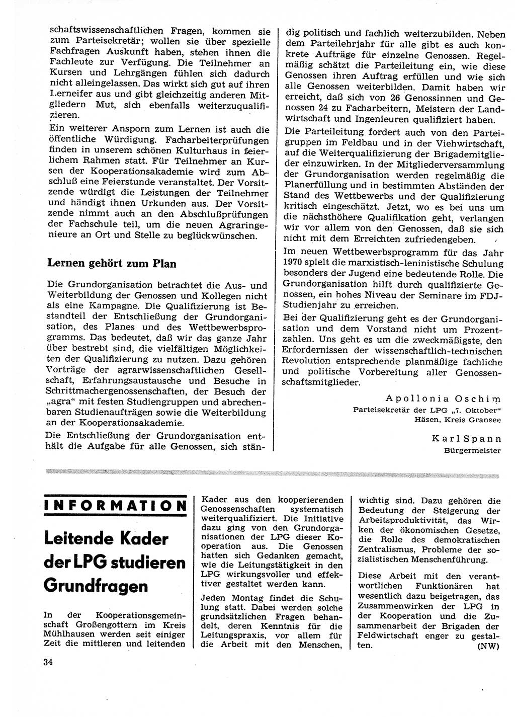 Neuer Weg (NW), Organ des Zentralkomitees (ZK) der SED (Sozialistische Einheitspartei Deutschlands) für Fragen des Parteilebens, 25. Jahrgang [Deutsche Demokratische Republik (DDR)] 1970, Seite 34 (NW ZK SED DDR 1970, S. 34)