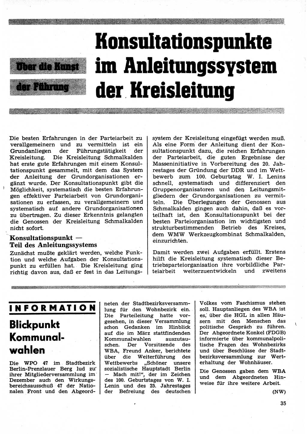 Neuer Weg (NW), Organ des Zentralkomitees (ZK) der SED (Sozialistische Einheitspartei Deutschlands) für Fragen des Parteilebens, 25. Jahrgang [Deutsche Demokratische Republik (DDR)] 1970, Seite 35 (NW ZK SED DDR 1970, S. 35)